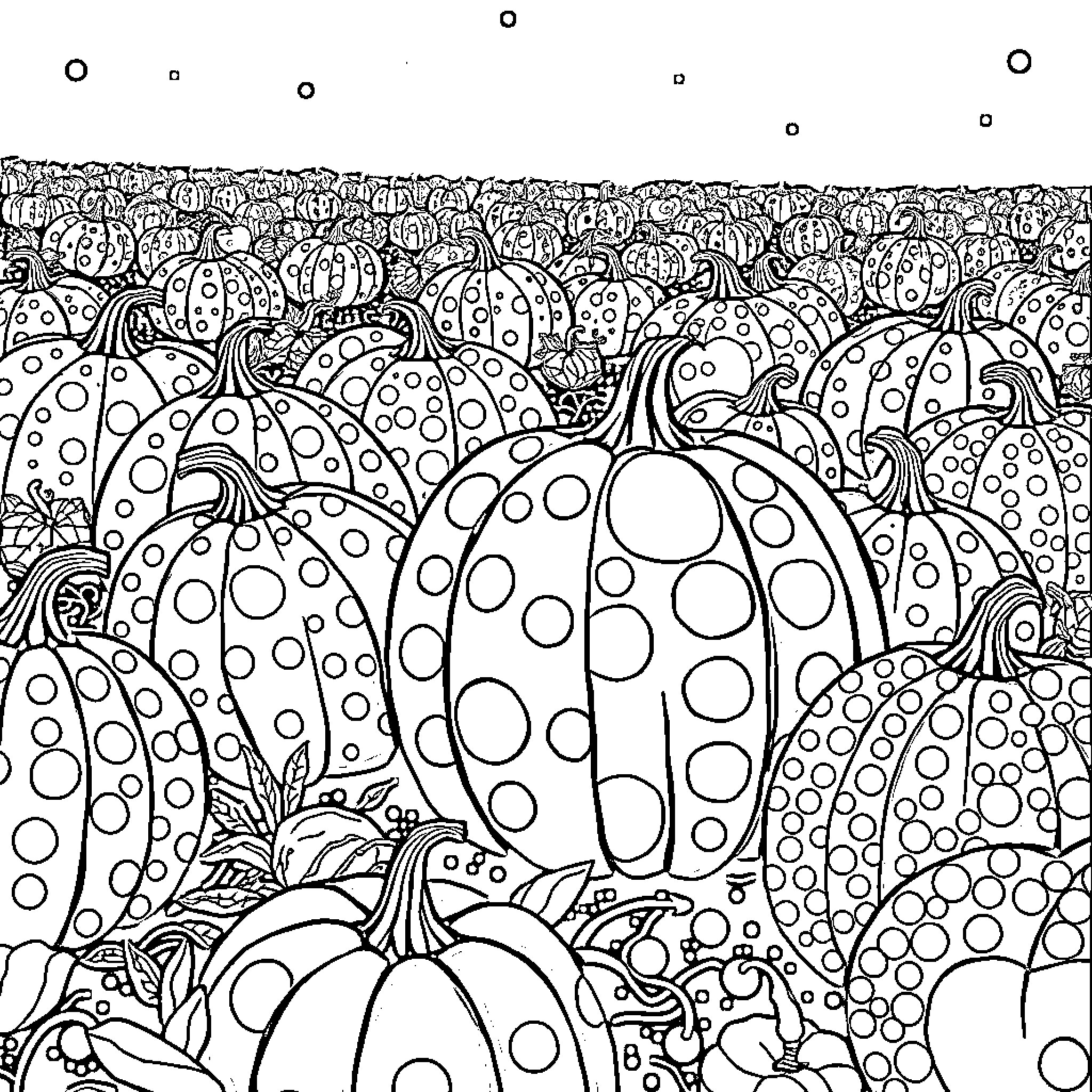Pumpkin Patch Playground Coloring Page (free black-and-white line drawing printable PDF for all, from beginners to advanced learners, including children, teens, adults, and seniors)