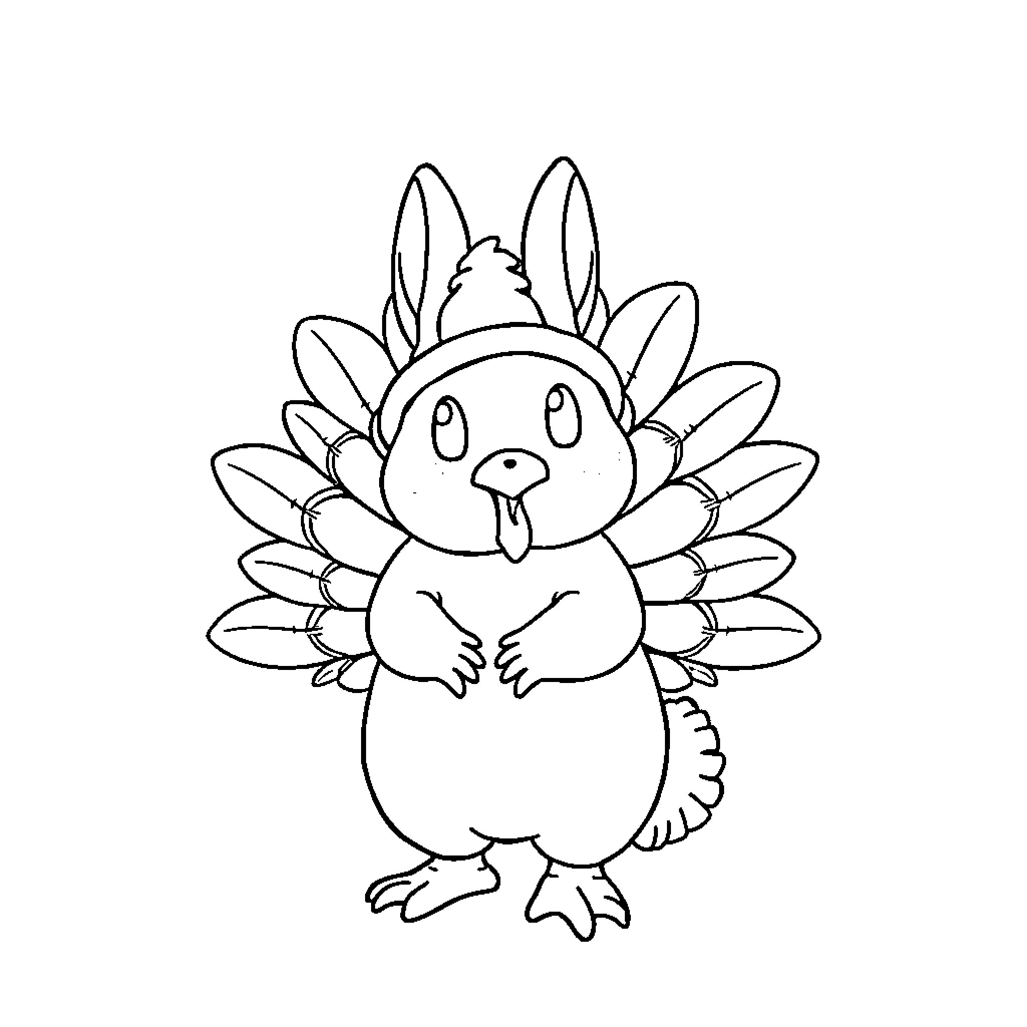 Cinnamaroll turkey character in cute pose Coloring Page (free black-and-white line drawing printable PDF for all, from beginners to advanced learners, including children, teens, adults, and seniors)