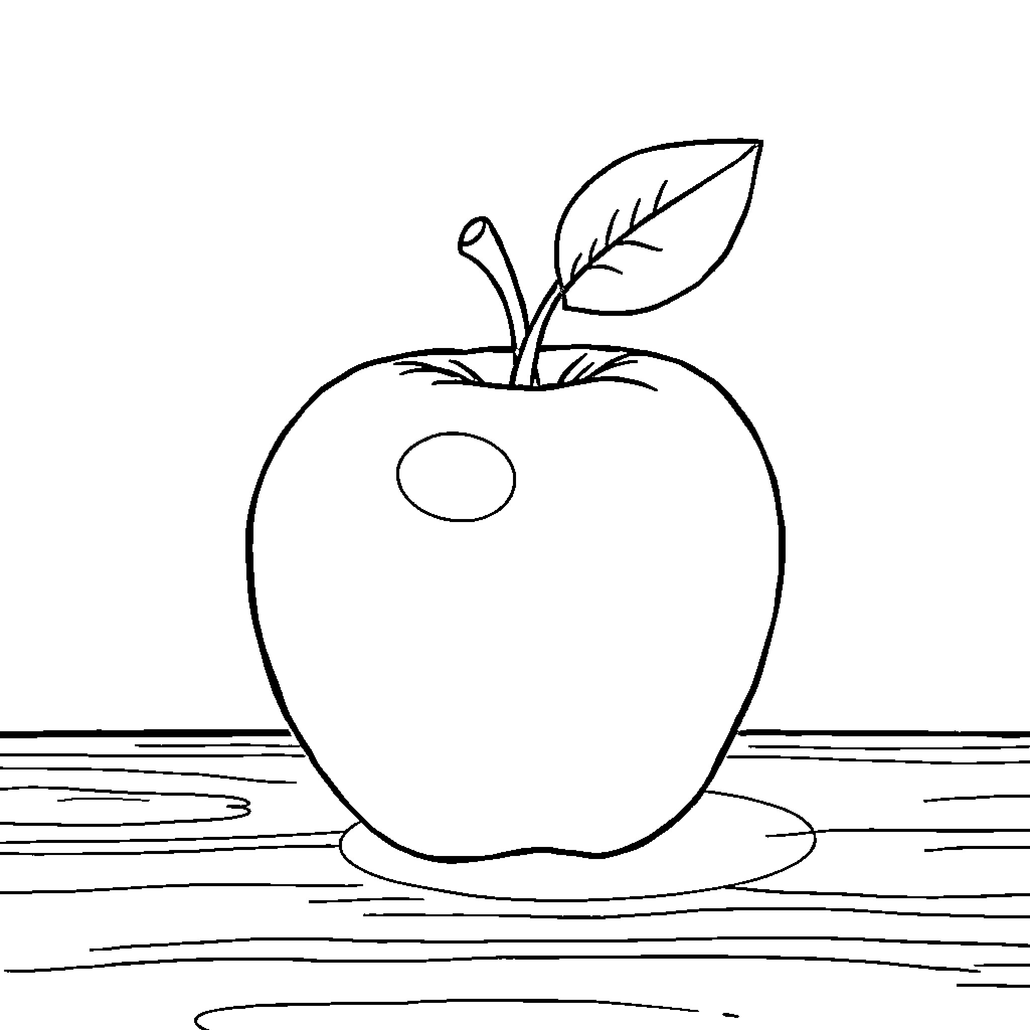 Apple with simple leaf illustration Coloring Page (free black-and-white line drawing printable PDF for all, from beginners to advanced learners, including children, teens, adults, and seniors)