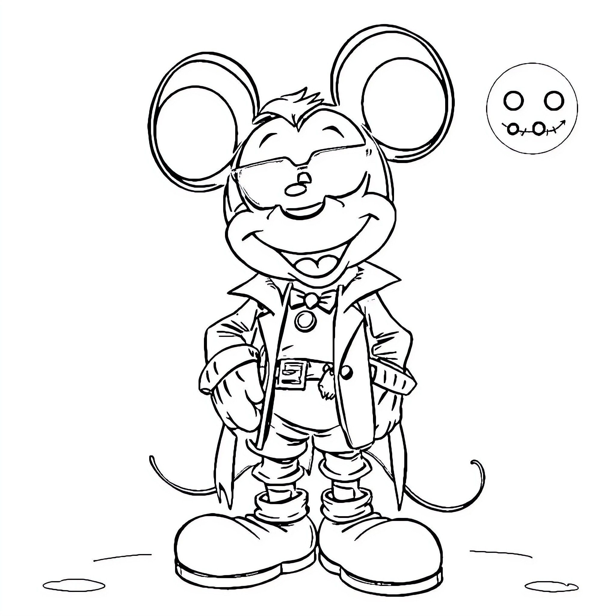 Mickey Mouse dressed as a gentleman with smiling expression Coloring Page (free black-and-white line drawing printable PDF for all, from beginners to advanced learners, including children, teens, adults, and seniors)