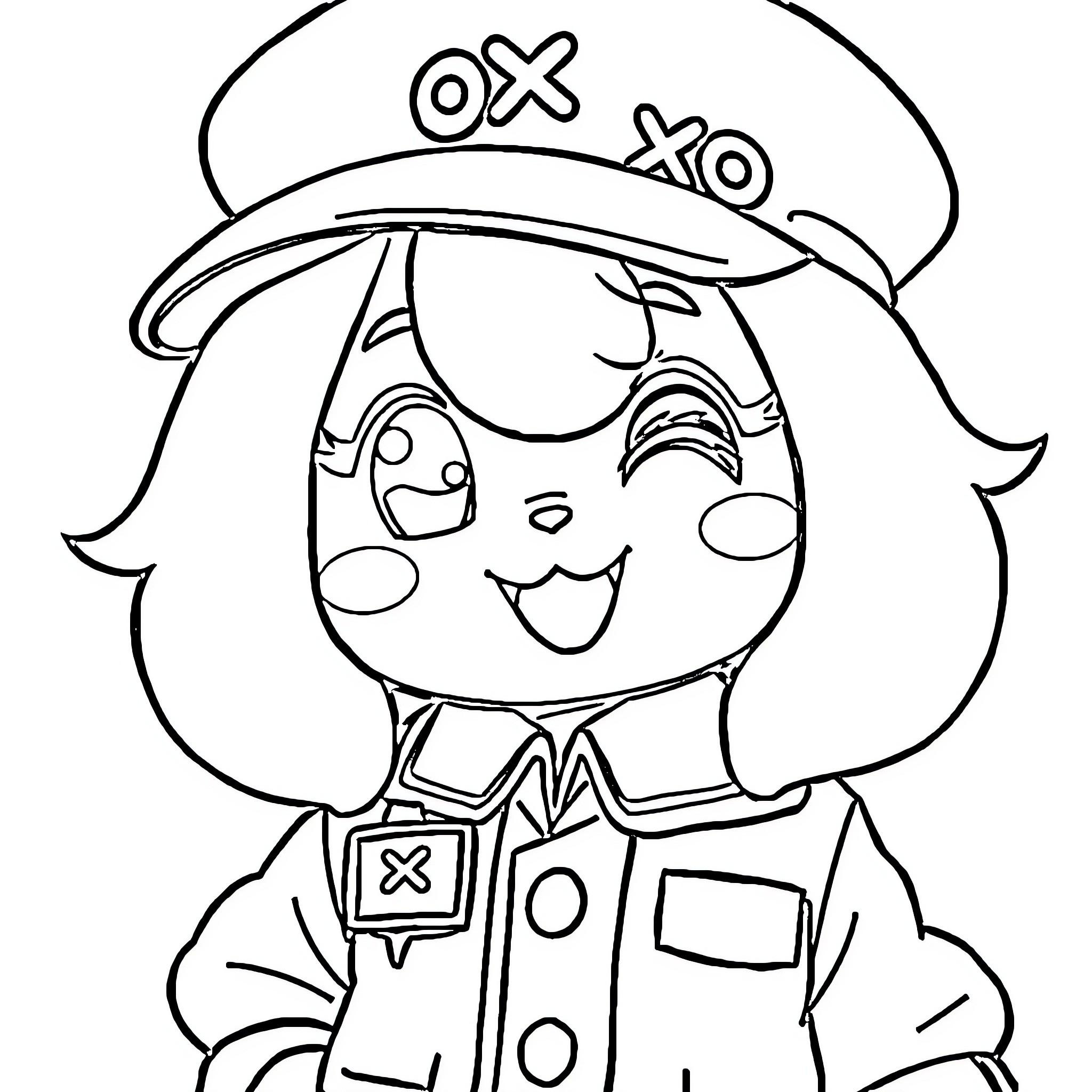 Cinnamoroll as a happy sea captain Coloring Page (free black-and-white line drawing printable PDF for all, from beginners to advanced learners, including children, teens, adults, and seniors)