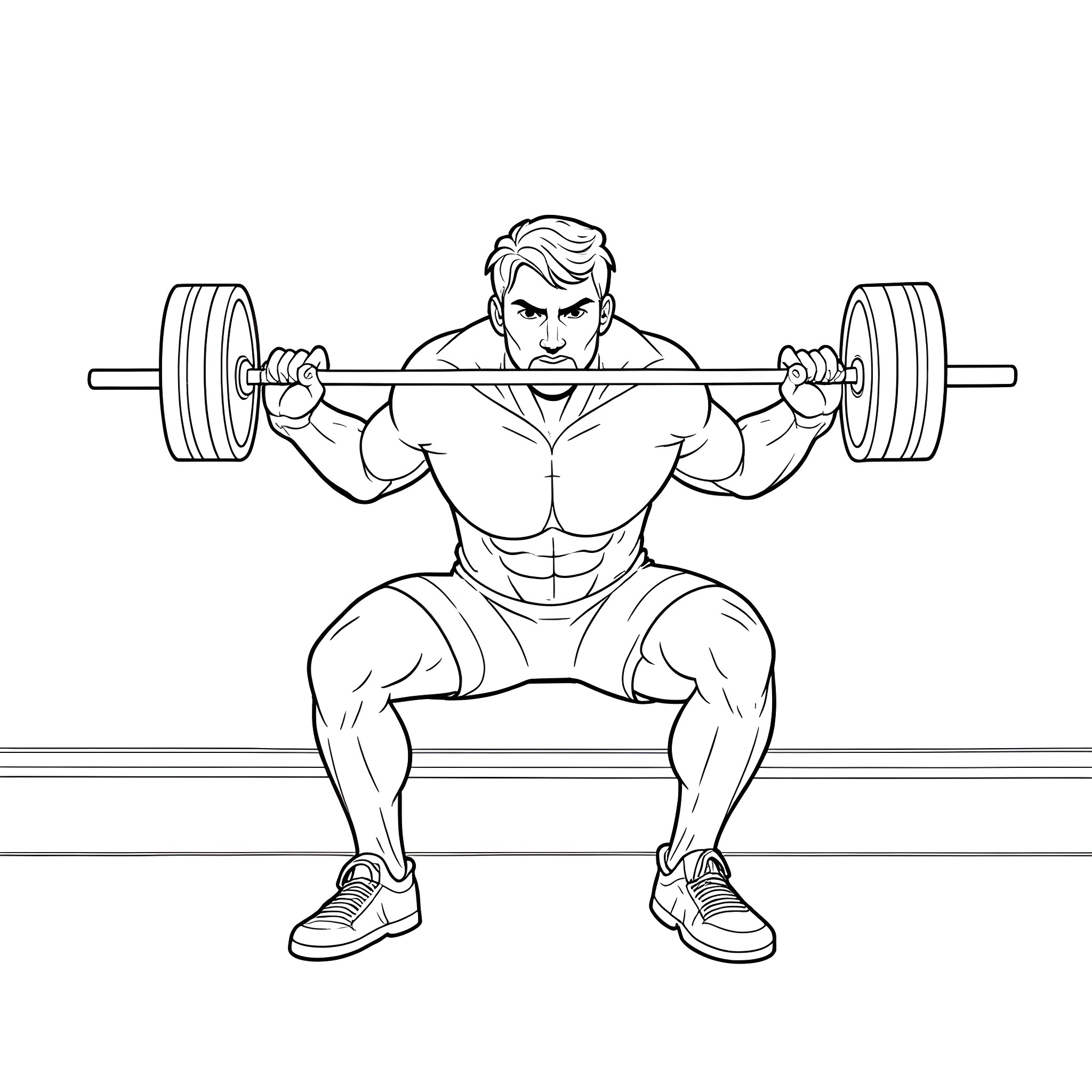Henry Cavill Lifting Weights in Gym Coloring Page (free black-and-white line drawing printable PDF for all, from beginners to advanced learners, including children, teens, adults, and seniors)