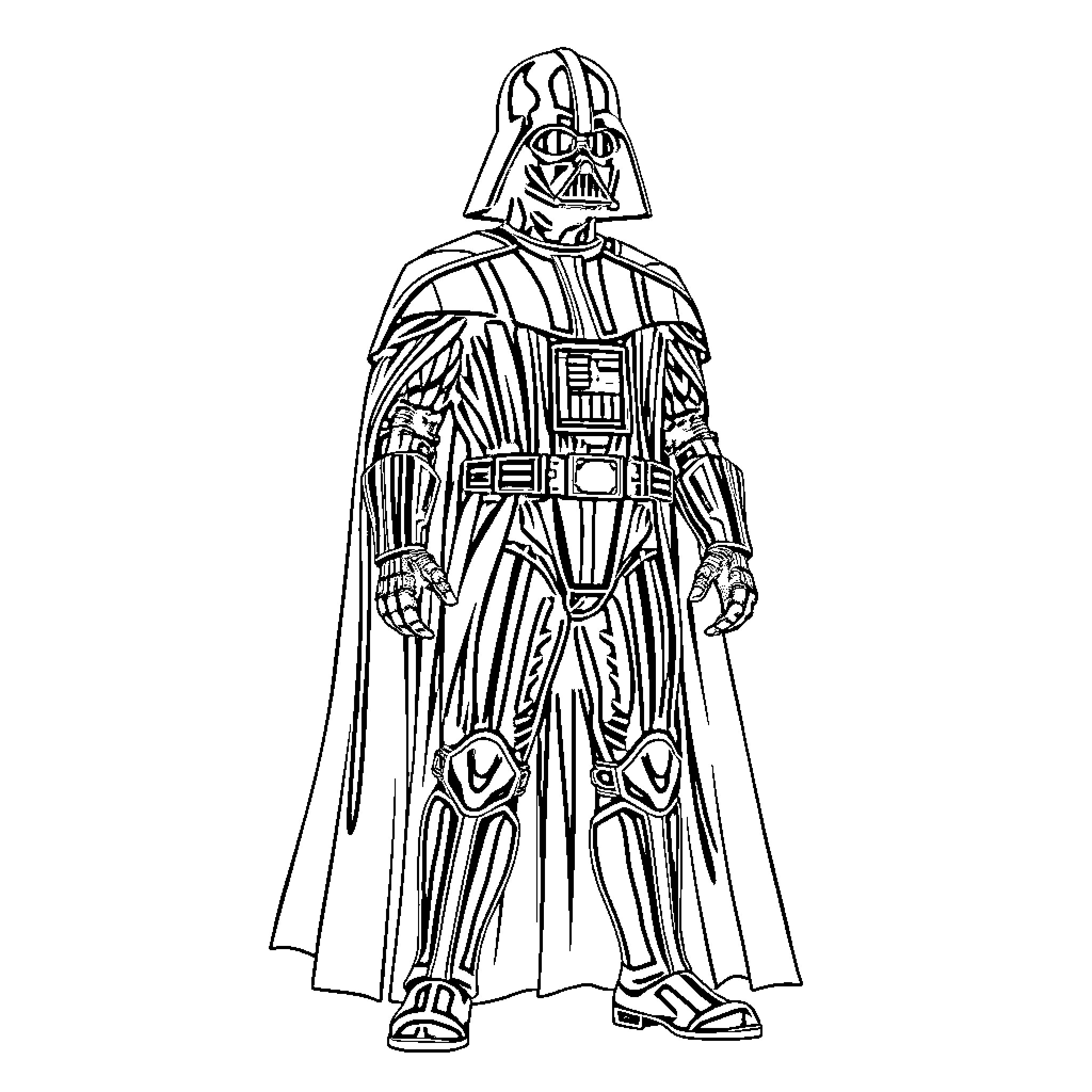 Darth Vader, the iconic Star Wars villain Coloring Page (free black-and-white line drawing printable PDF for all, from beginners to advanced learners, including children, teens, adults, and seniors)