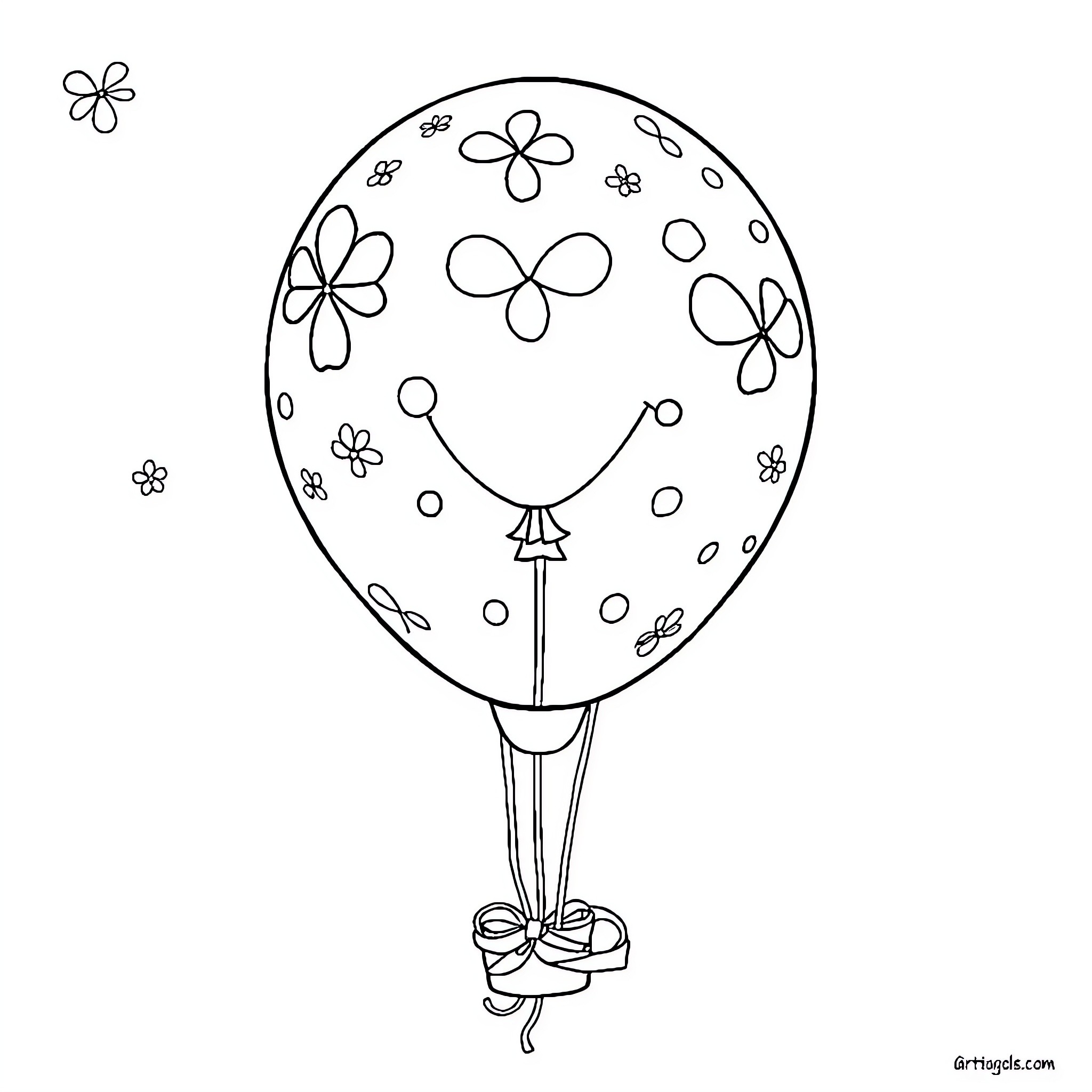 Balloon with playful floral designs Coloring Page (free black-and-white line drawing printable PDF for all, from beginners to advanced learners, including children, teens, adults, and seniors)