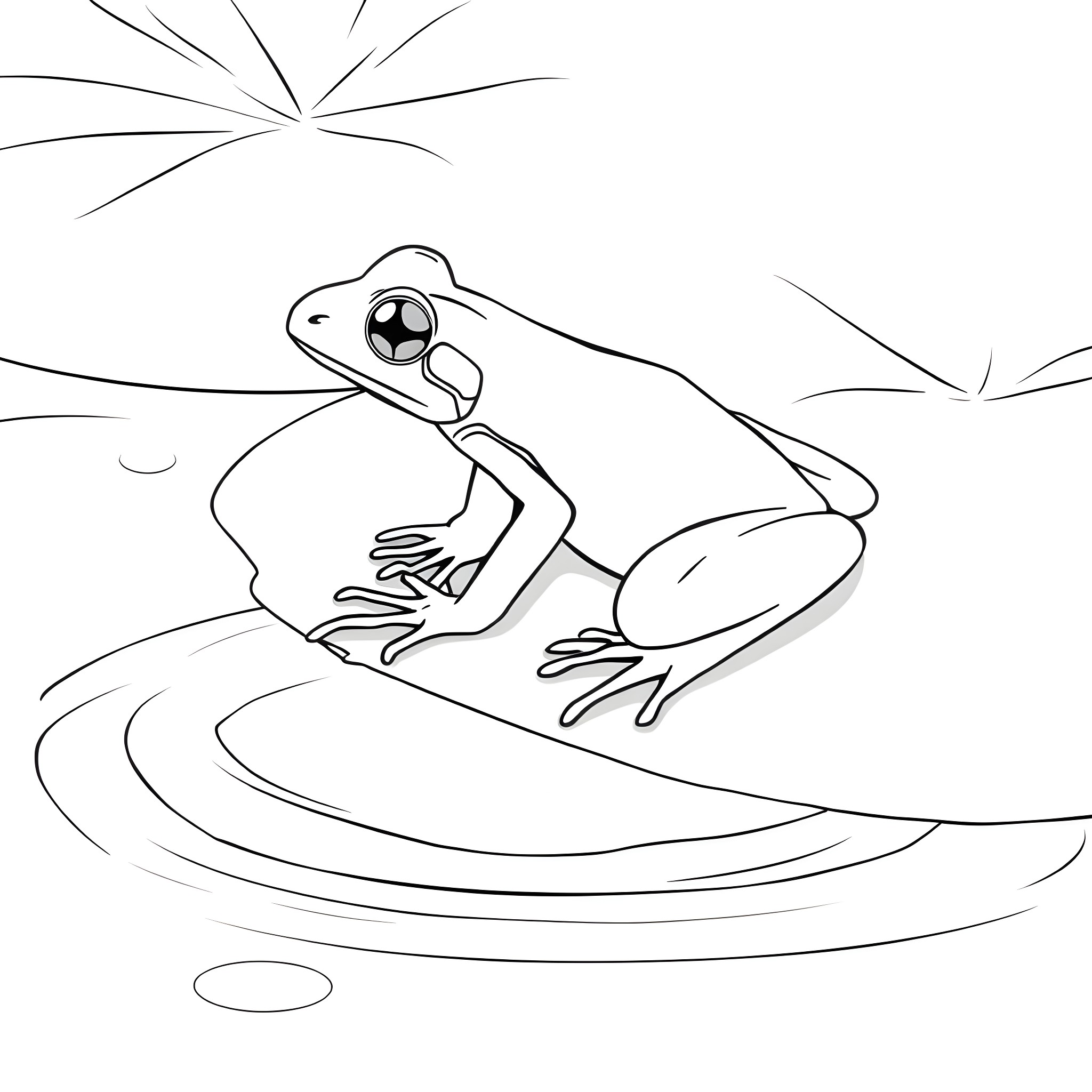 Frog relaxing on a lily pad Coloring Page (free black-and-white line drawing printable PDF for all, from beginners to advanced learners, including children, teens, adults, and seniors)