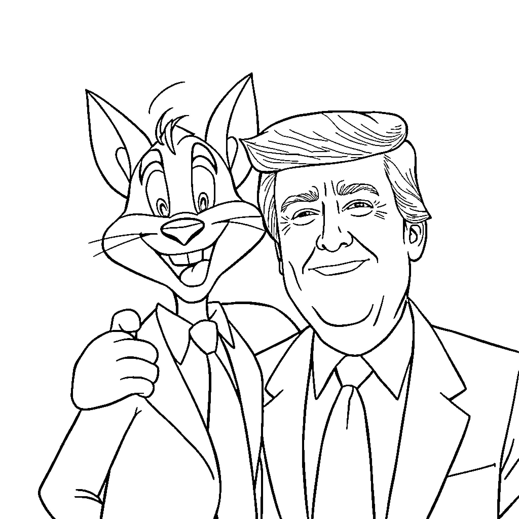 Tom and the Businessman Posing Together Coloring Page (free black-and-white line drawing printable PDF for all, from beginners to advanced learners, including children, teens, adults, and seniors)