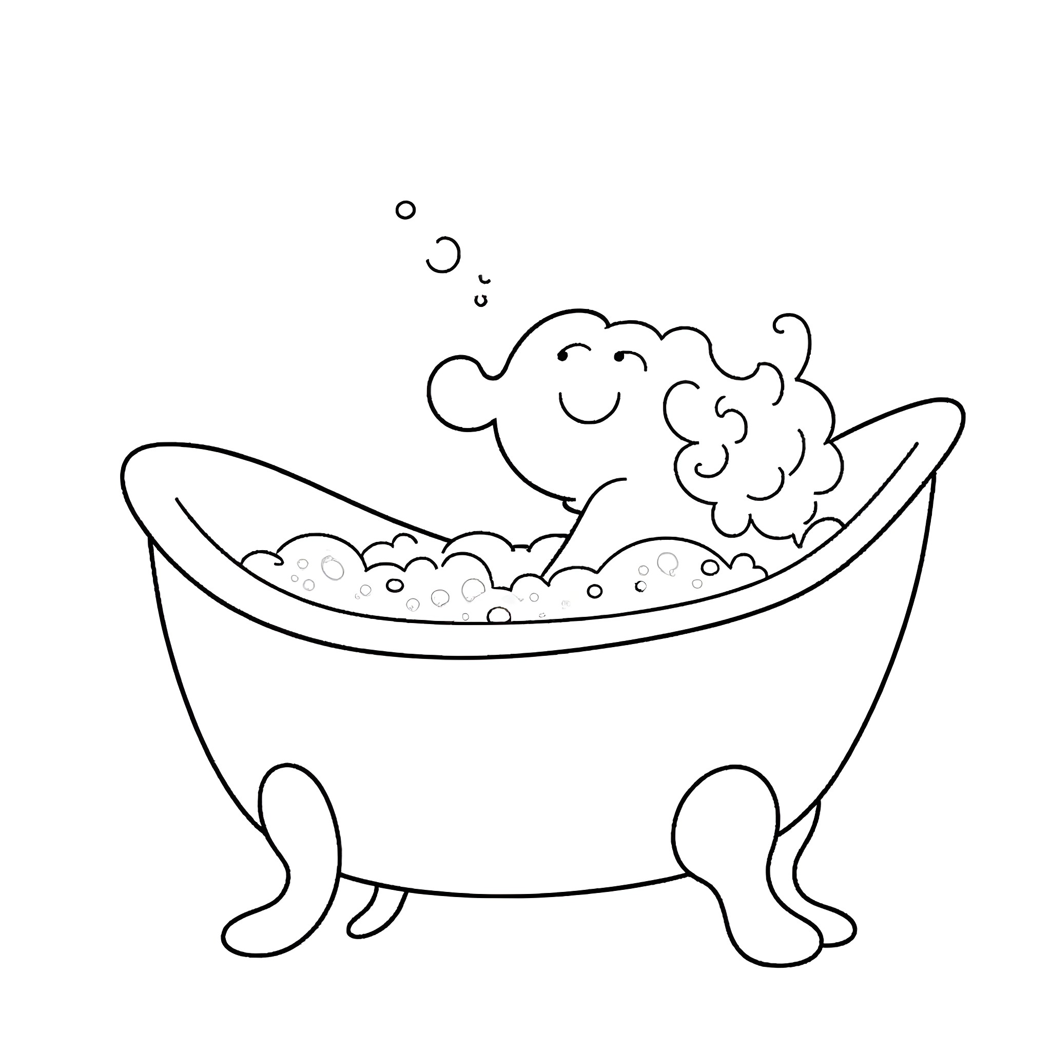 Girl relaxing in a bubbly bathtub Coloring Page (free black-and-white line drawing printable PDF for all, from beginners to advanced learners, including children, teens, adults, and seniors)