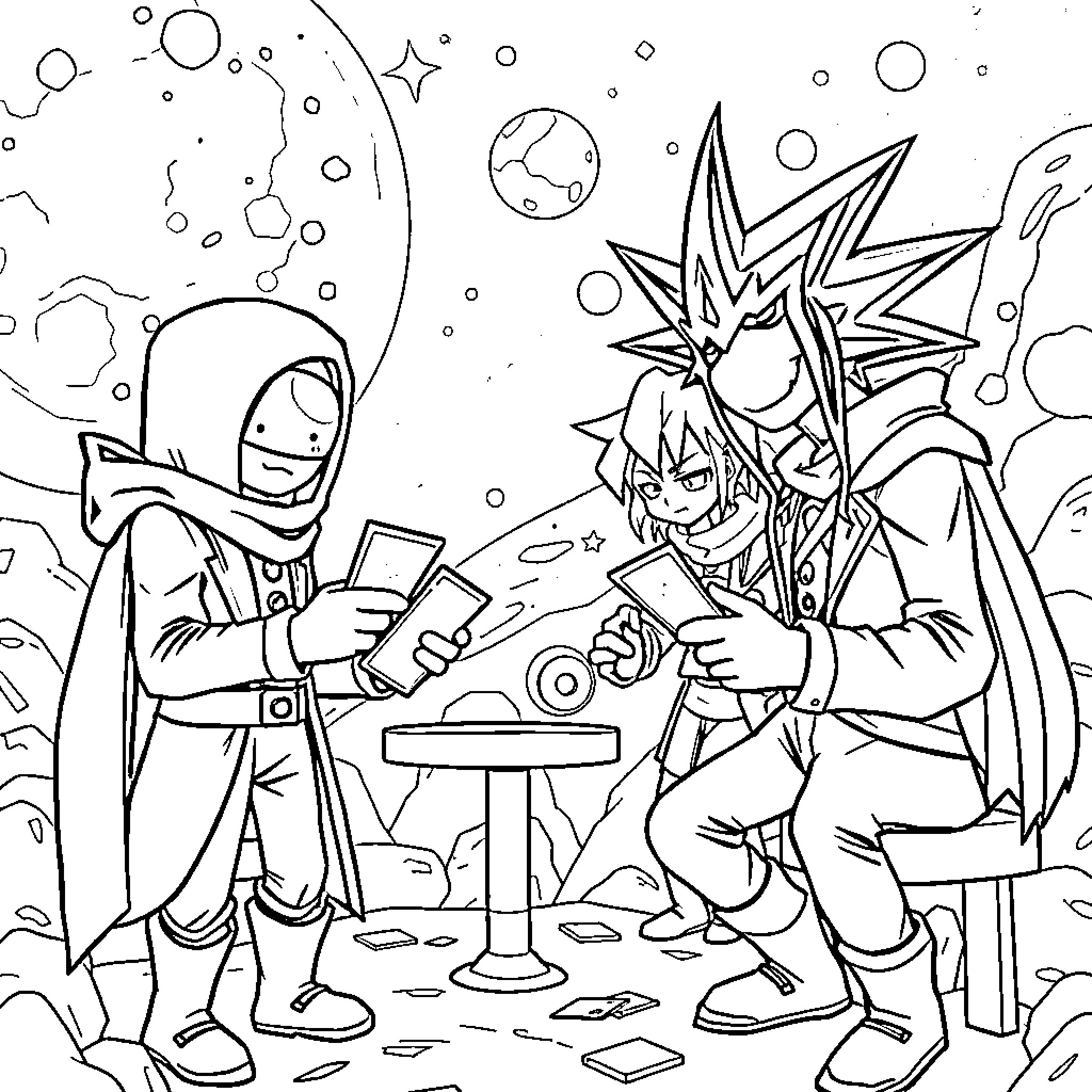 Among Us: Cosmic Crewmates Coloring Page (free black-and-white line drawing printable PDF for all, from beginners to advanced learners, including children, teens, adults, and seniors)