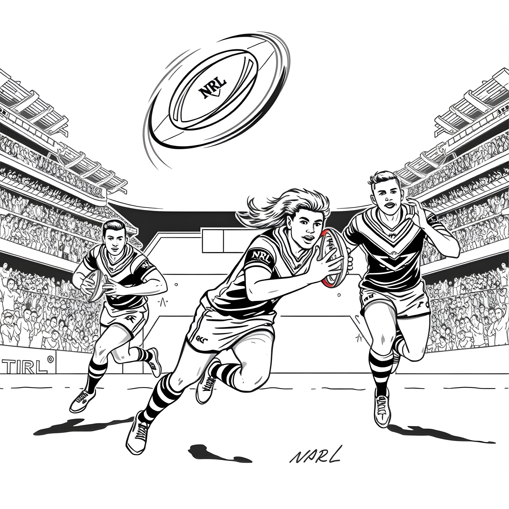 Warrior Athletes Battling for Glory on the Field Coloring Page (free black-and-white line drawing printable PDF for all, from beginners to advanced learners, including children, teens, adults, and seniors)