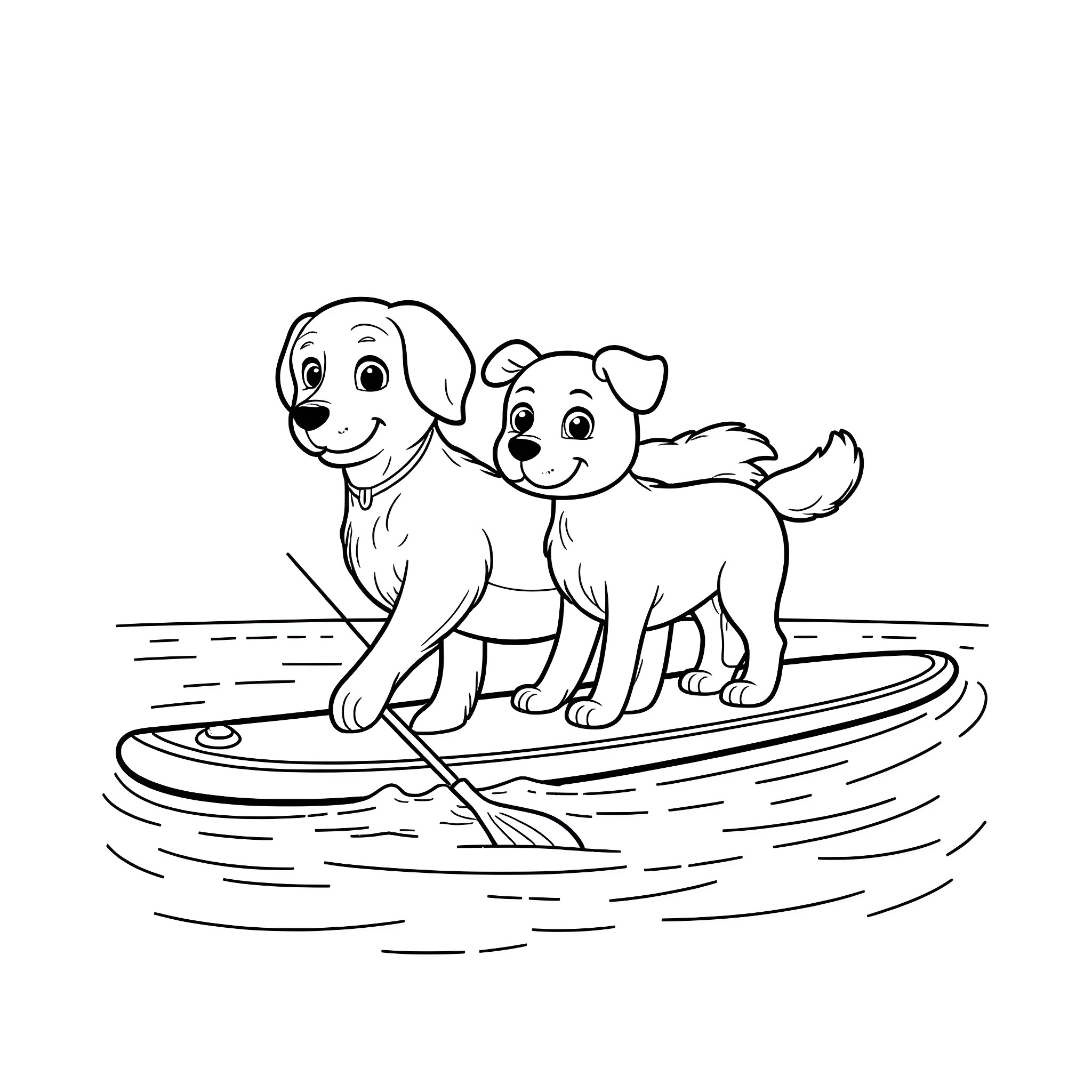 Bluey and puppy playing in boat Coloring Page (free black-and-white line drawing printable PDF for all, from beginners to advanced learners, including children, teens, adults, and seniors)