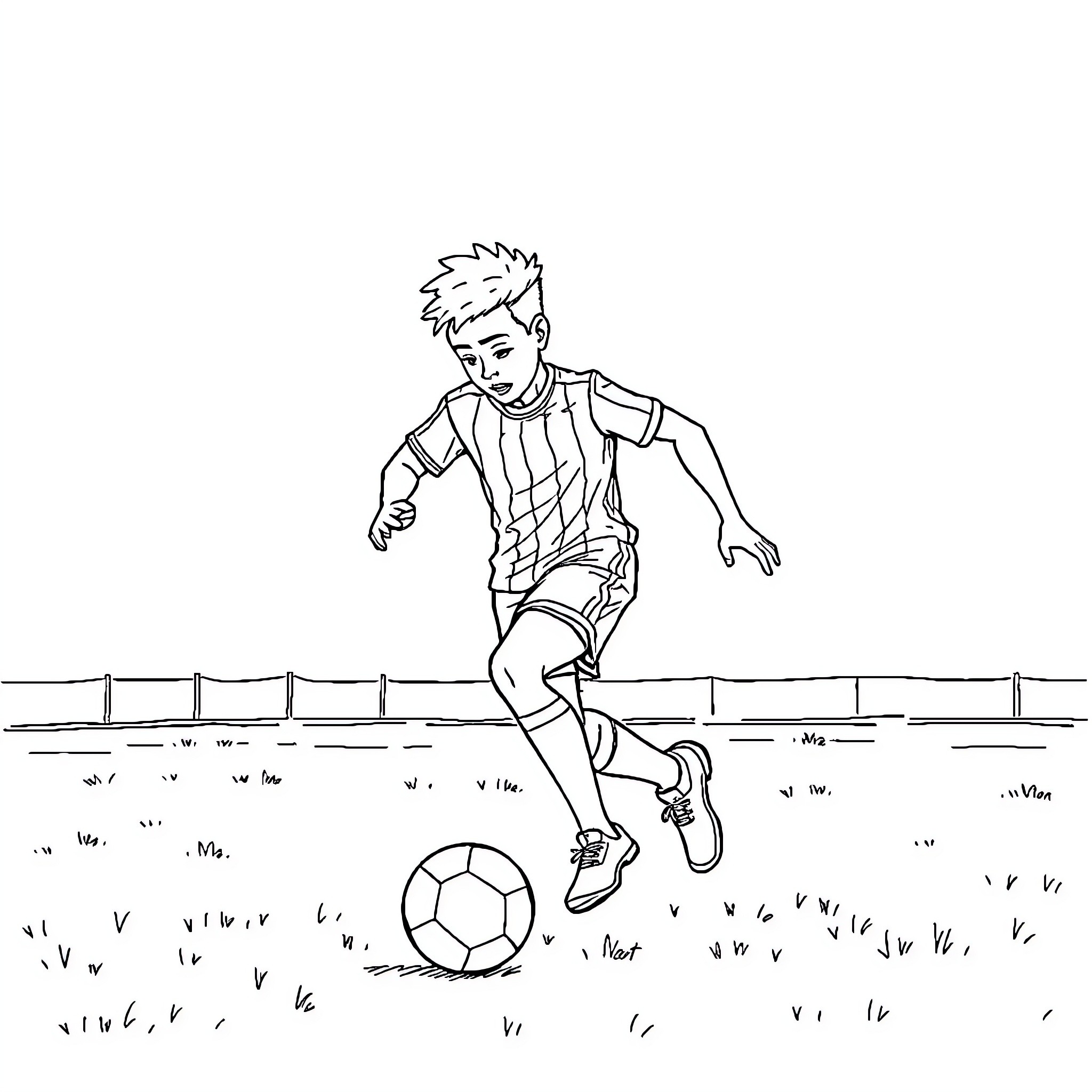 Igris playing with a soccer ball on a field Coloring Page (free black-and-white line drawing printable PDF for all, from beginners to advanced learners, including children, teens, adults, and seniors)