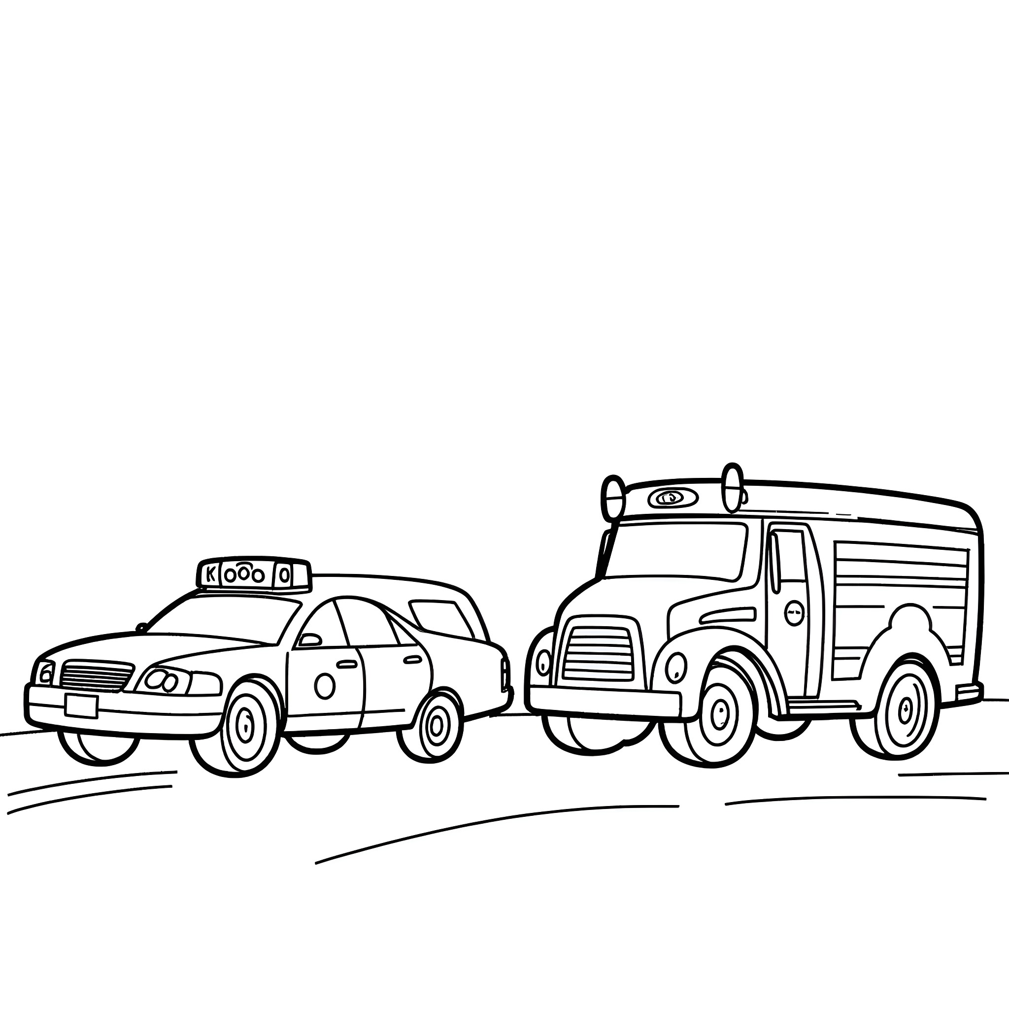 Vehicle Transporting Law Enforcement and Cargo Coloring Page (free black-and-white line drawing printable PDF for all, from beginners to advanced learners, including children, teens, adults, and seniors)