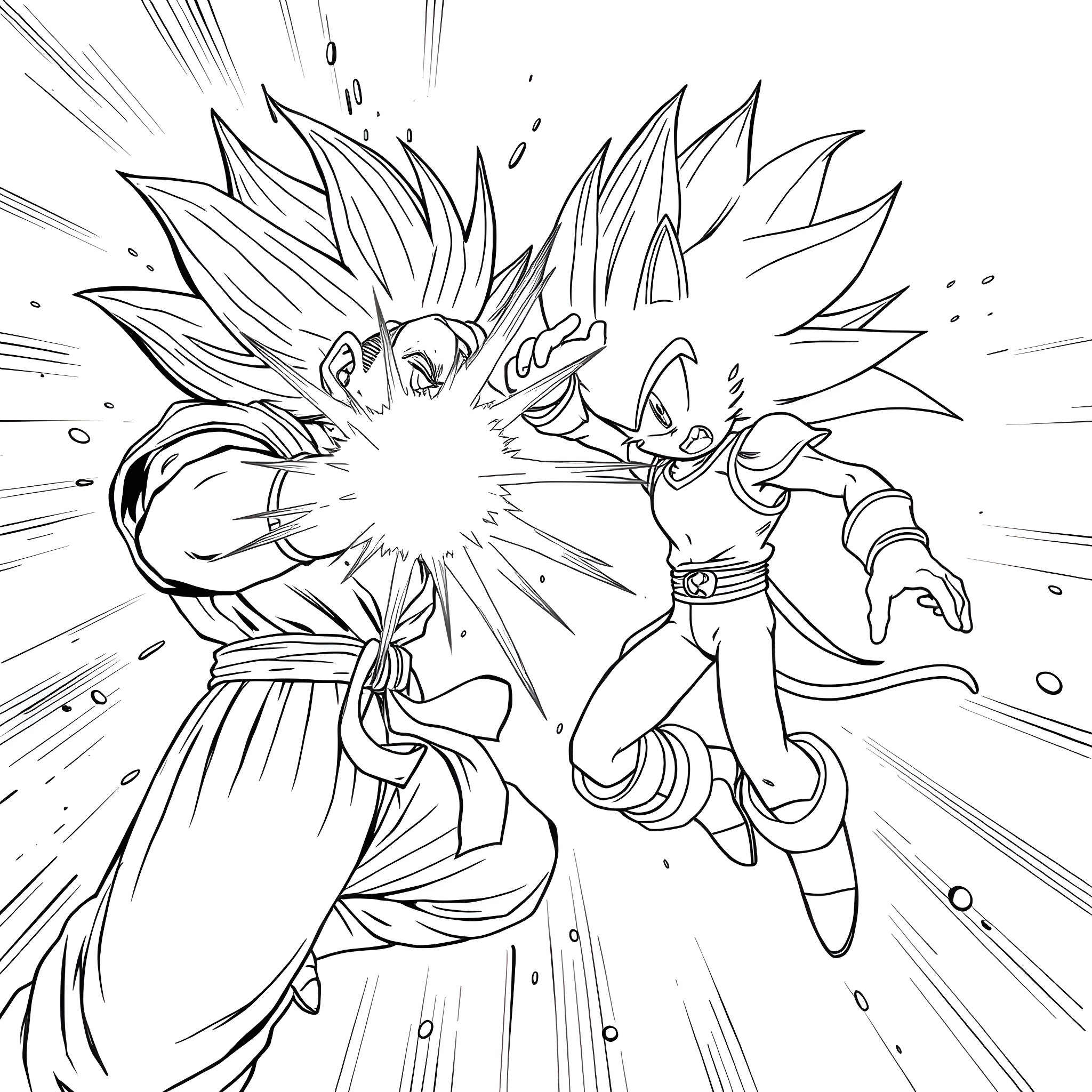 Goku Unleashing Epic Martial Arts Moves Coloring Page (free black-and-white line drawing printable PDF for all, from beginners to advanced learners, including children, teens, adults, and seniors)
