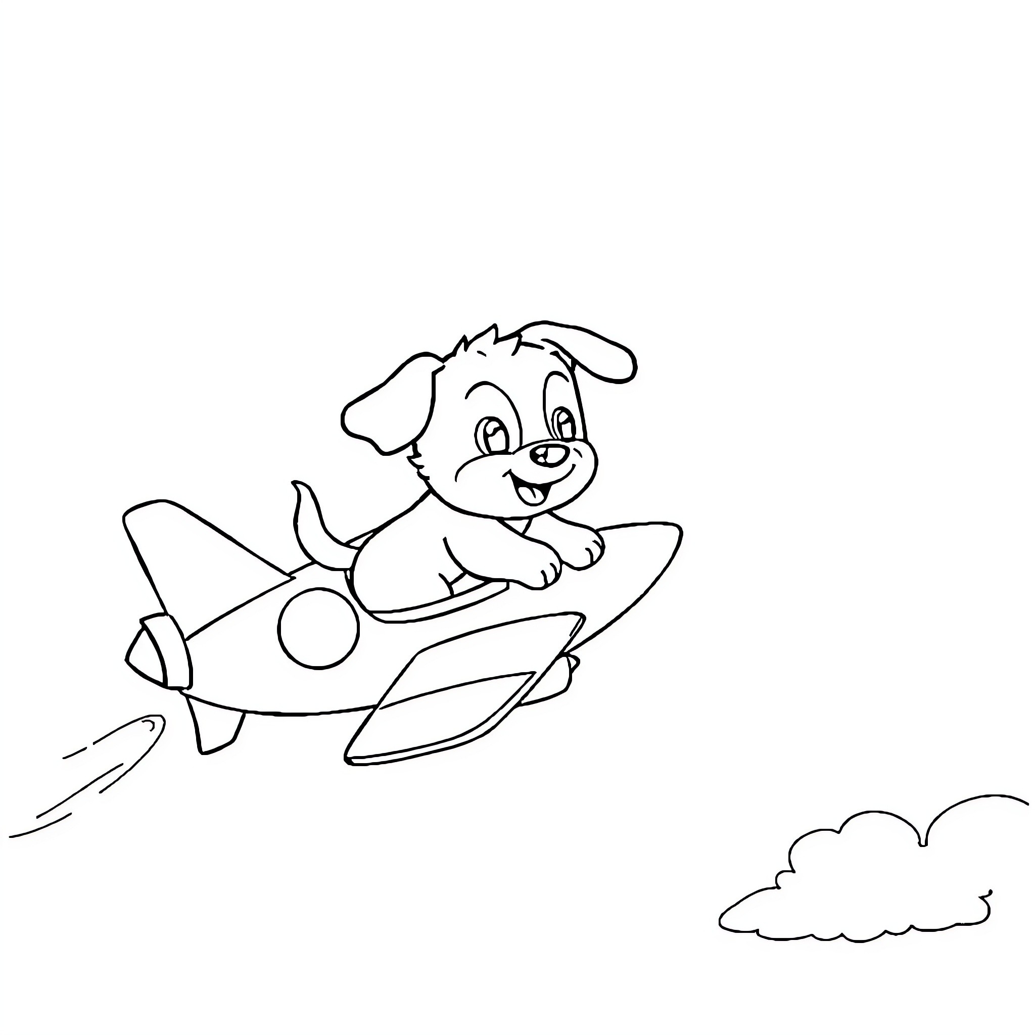 Bluey soaring in a toy airplane Coloring Page (free black-and-white line drawing printable PDF for all, from beginners to advanced learners, including children, teens, adults, and seniors)