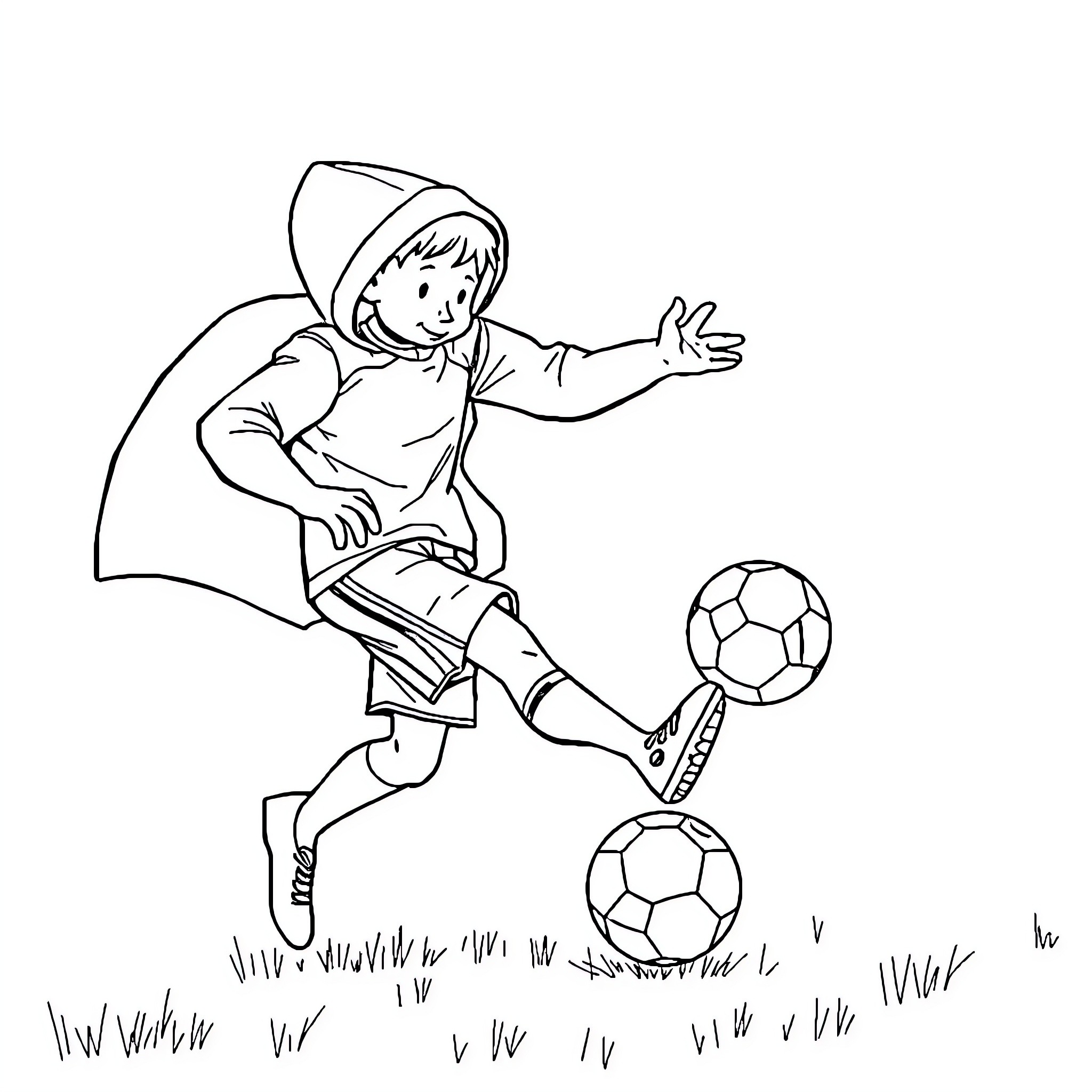 Canapé of a child playing soccer in the park Coloring Page (free black-and-white line drawing printable PDF for all, from beginners to advanced learners, including children, teens, adults, and seniors)