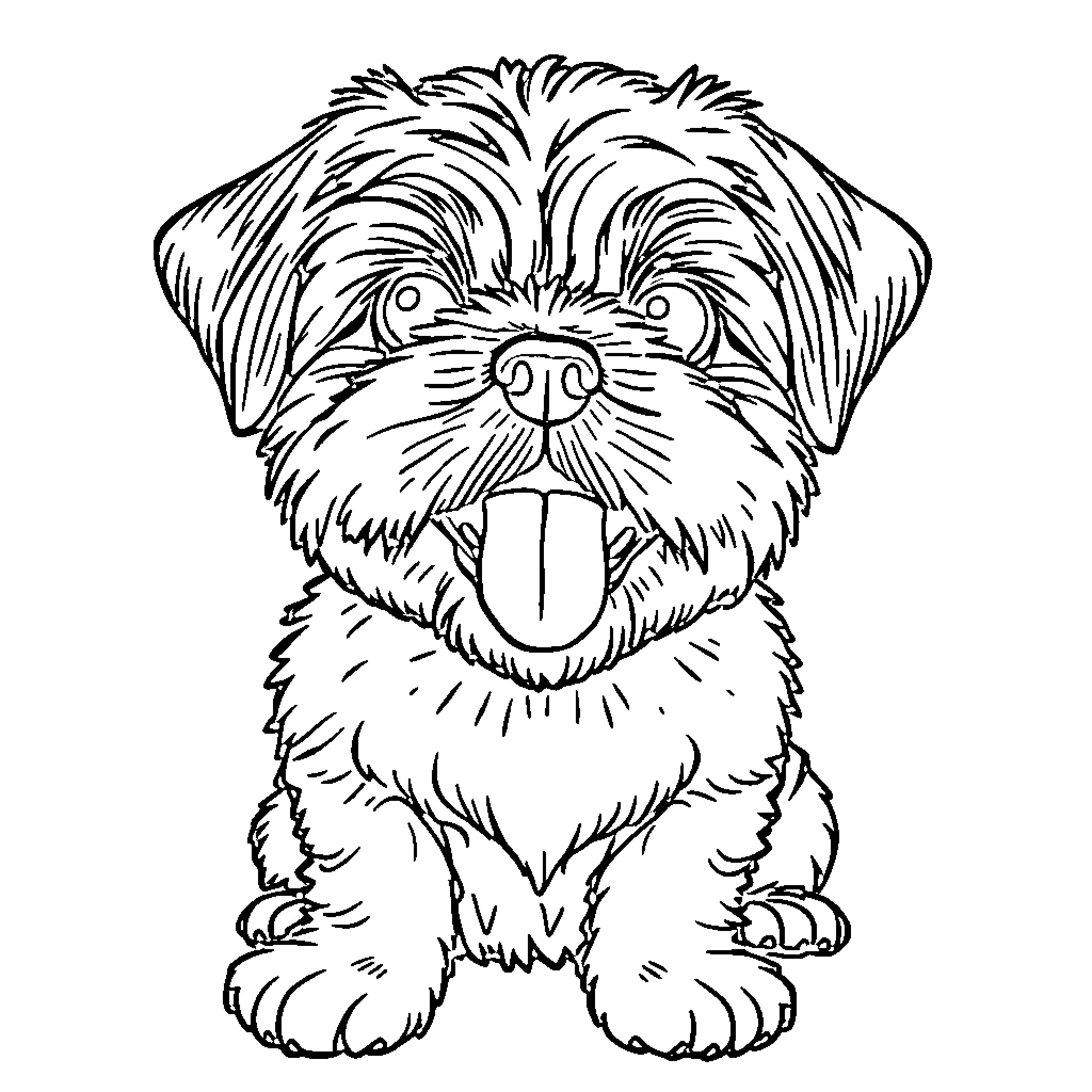 Shitzu dog with excited expression Coloring Page (free black-and-white line drawing printable PDF for all, from beginners to advanced learners, including children, teens, adults, and seniors)