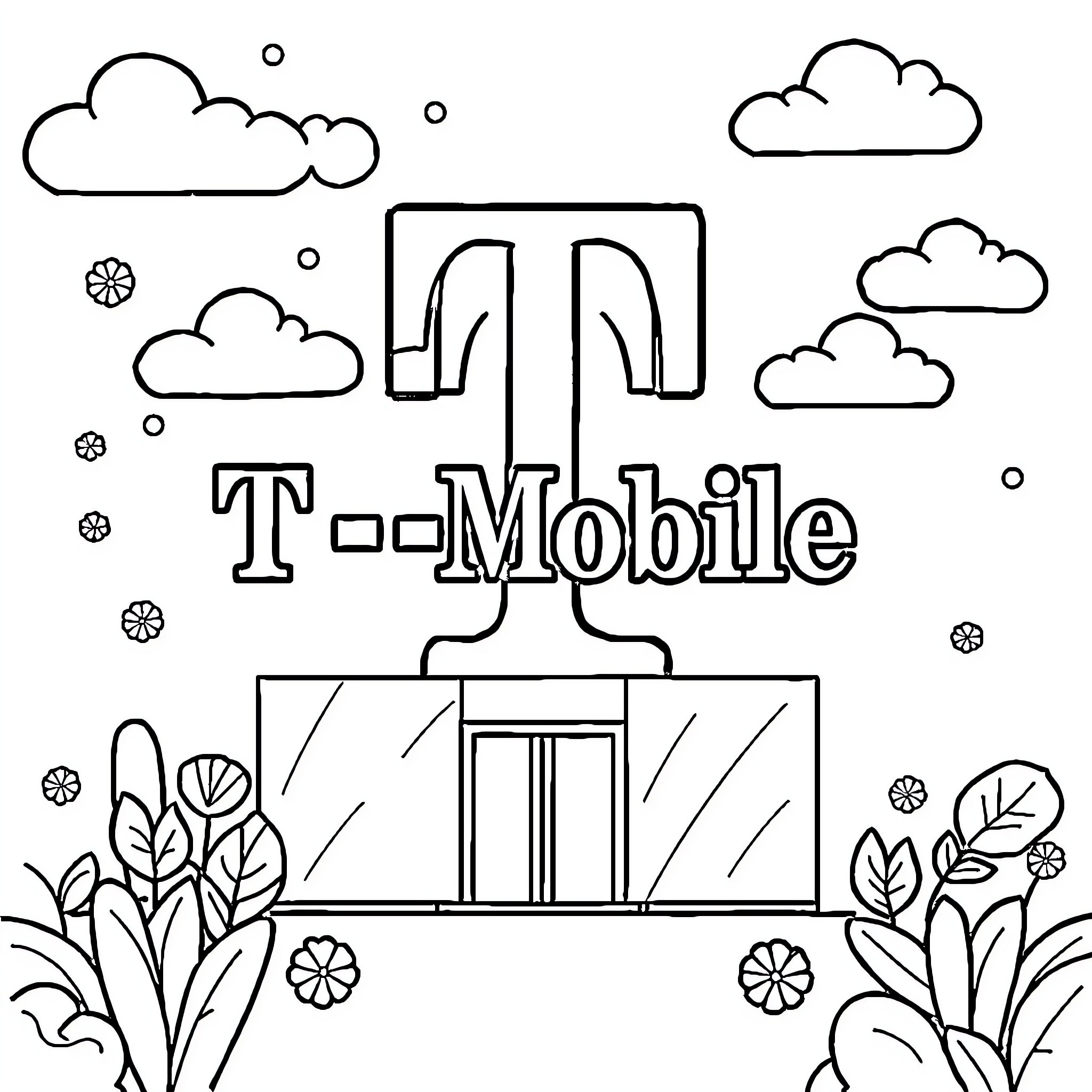 T-Mobile brand logo with nature elements Coloring Page (free black-and-white line drawing printable PDF for all, from beginners to advanced learners, including children, teens, adults, and seniors)