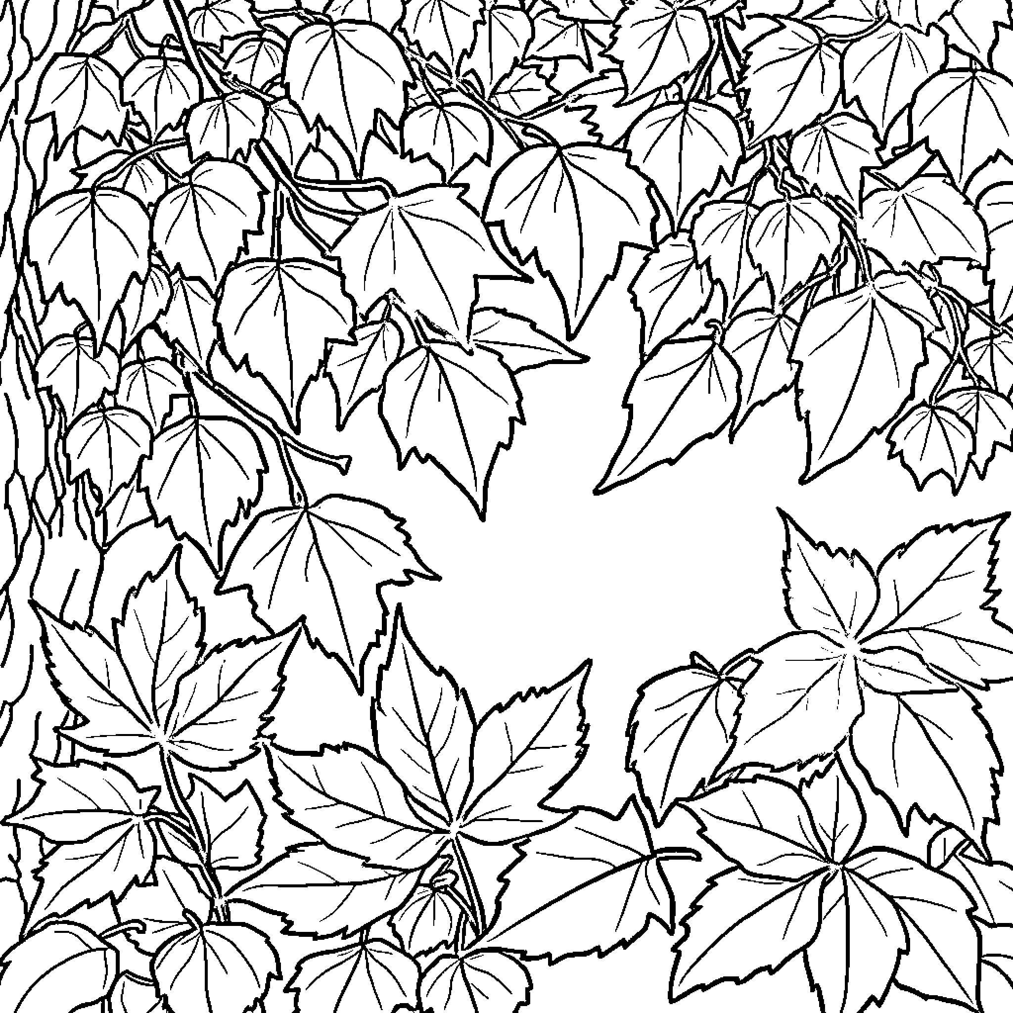 Fall foliage in a natural environment Coloring Page (free black-and-white line drawing printable PDF for all, from beginners to advanced learners, including children, teens, adults, and seniors)