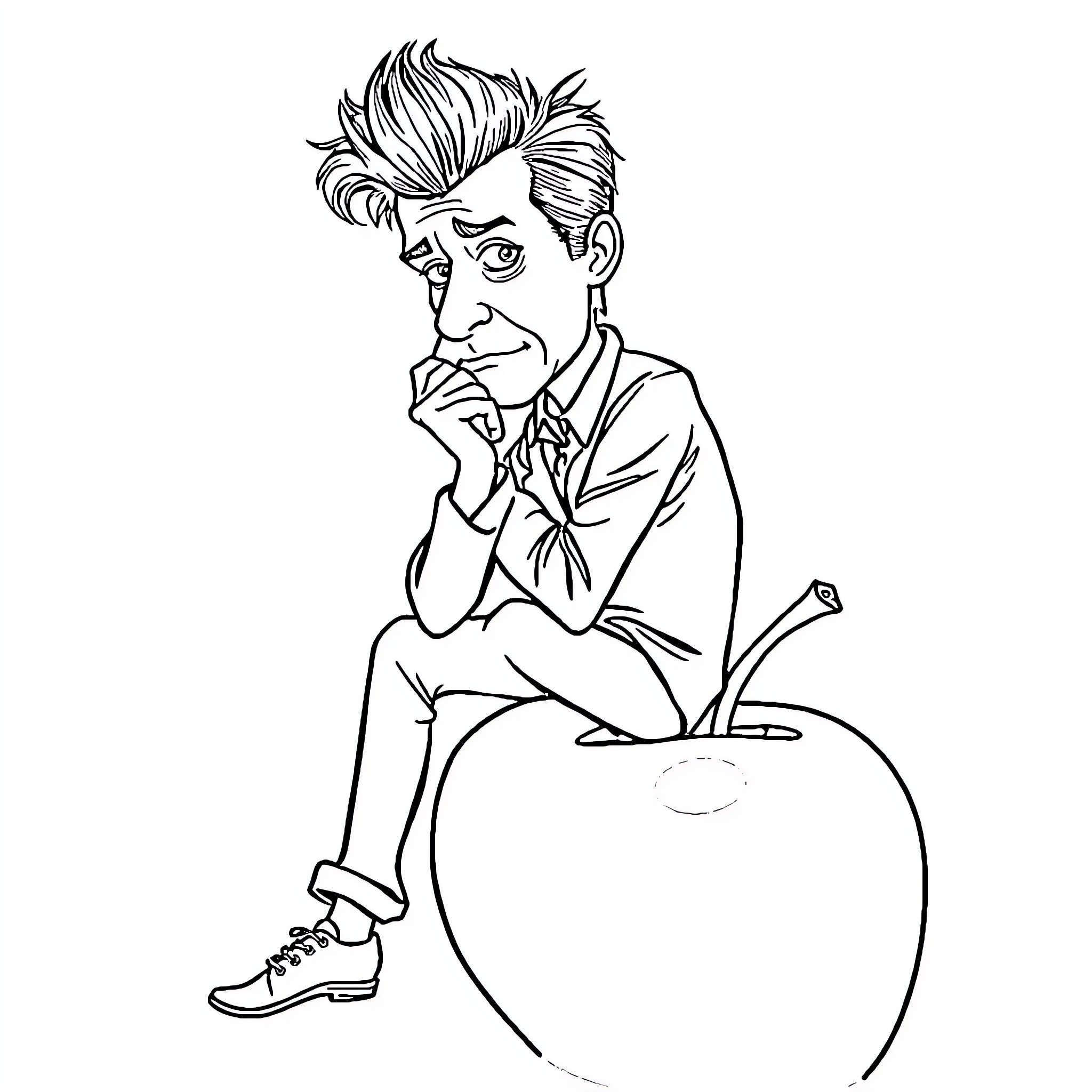 David Lynch's contemplative portrait with unconventional styling Coloring Page (free black-and-white line drawing printable PDF for all, from beginners to advanced learners, including children, teens, adults, and seniors)