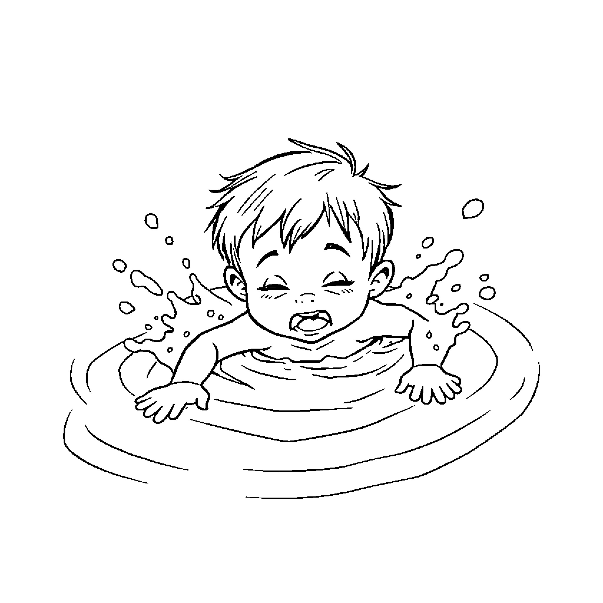 Kid enjoying a bubbly bath time Coloring Page (free black-and-white line drawing printable PDF for all, from beginners to advanced learners, including children, teens, adults, and seniors)