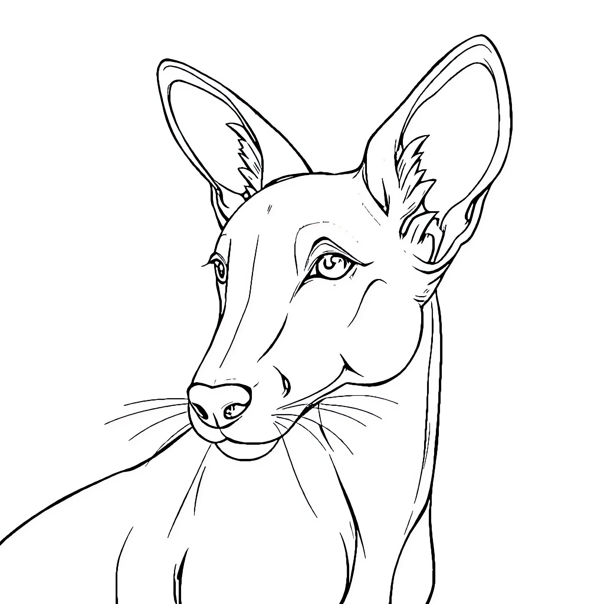 Mila the alert deer with attentive expression Coloring Page (free black-and-white line drawing printable PDF for all, from beginners to advanced learners, including children, teens, adults, and seniors)