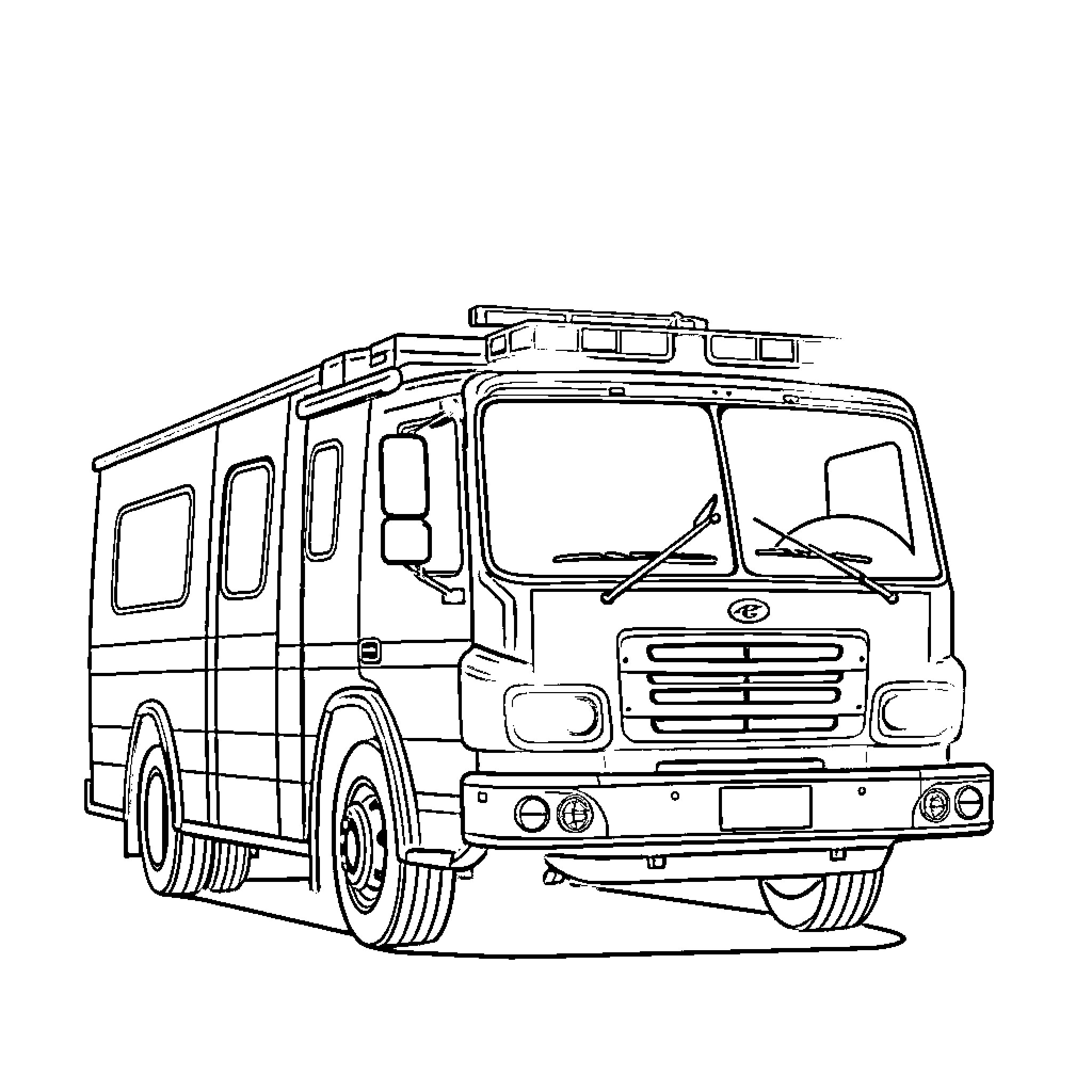 Fire Truck Rushing to Respond with Urgency Coloring Page (free black-and-white line drawing printable PDF for all, from beginners to advanced learners, including children, teens, adults, and seniors)