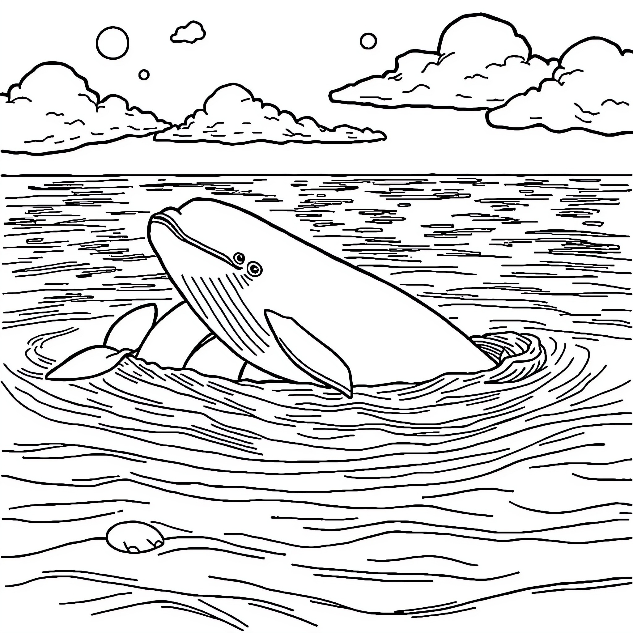 Beluga whale swimming in the ocean Coloring Page (free black-and-white line drawing printable PDF for all, from beginners to advanced learners, including children, teens, adults, and seniors)