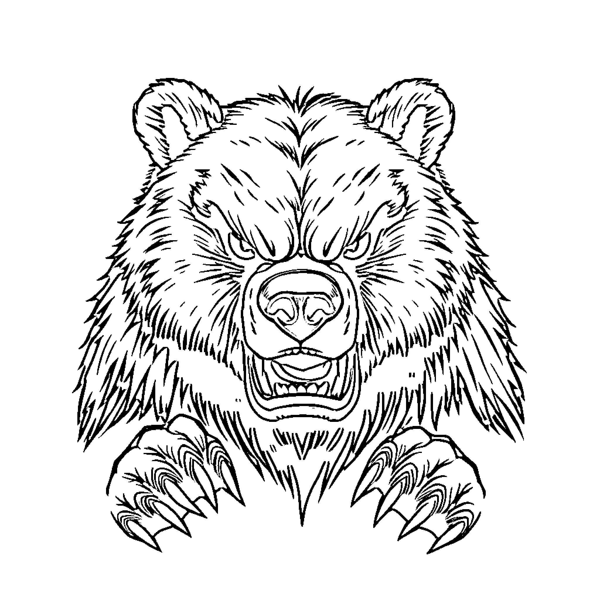 Bear Roaring Fiercely in Sketch Style Coloring Page (free black-and-white line drawing printable PDF for all, from beginners to advanced learners, including children, teens, adults, and seniors)