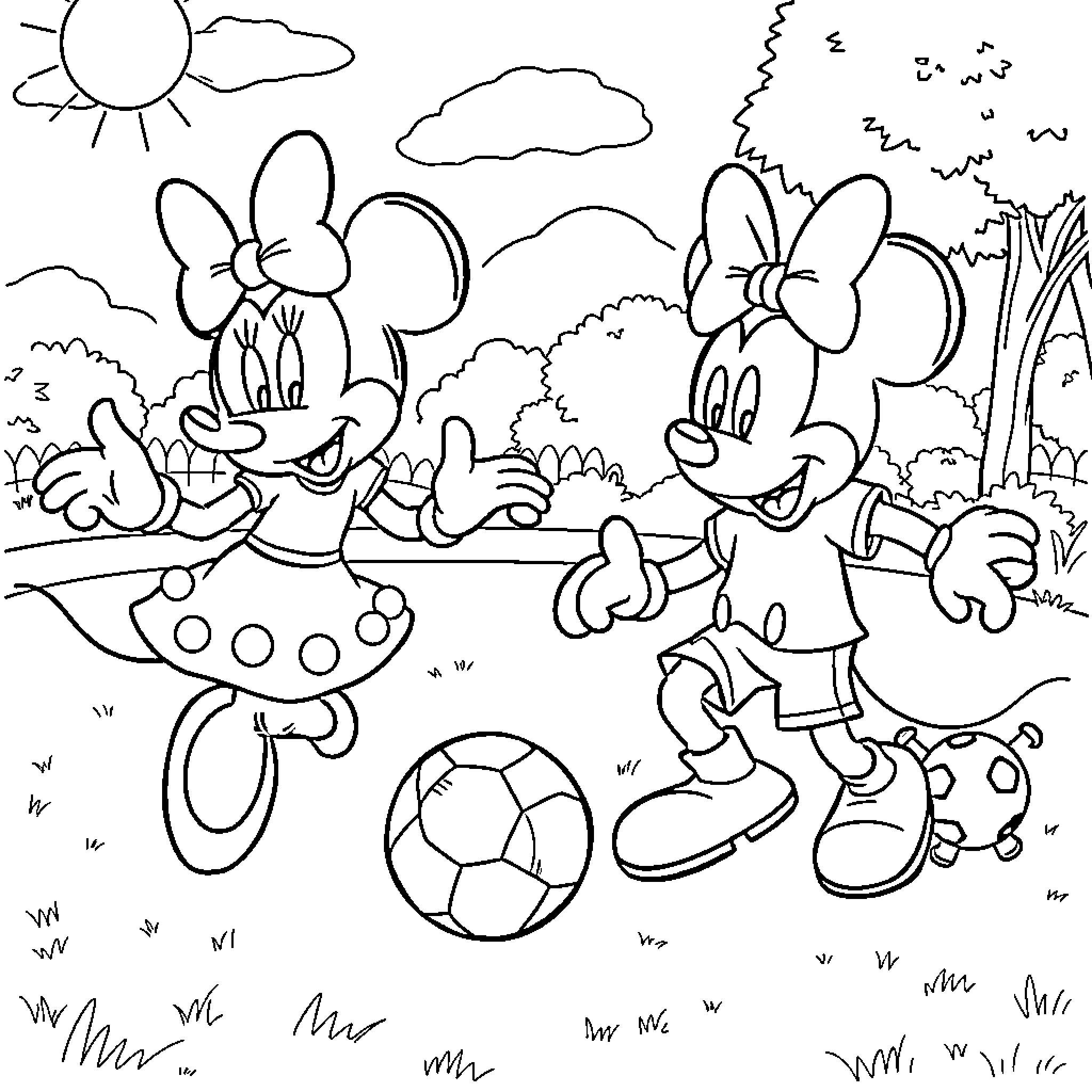 Mouse siblings playing in the park Coloring Page (free black-and-white line drawing printable PDF for all, from beginners to advanced learners, including children, teens, adults, and seniors)