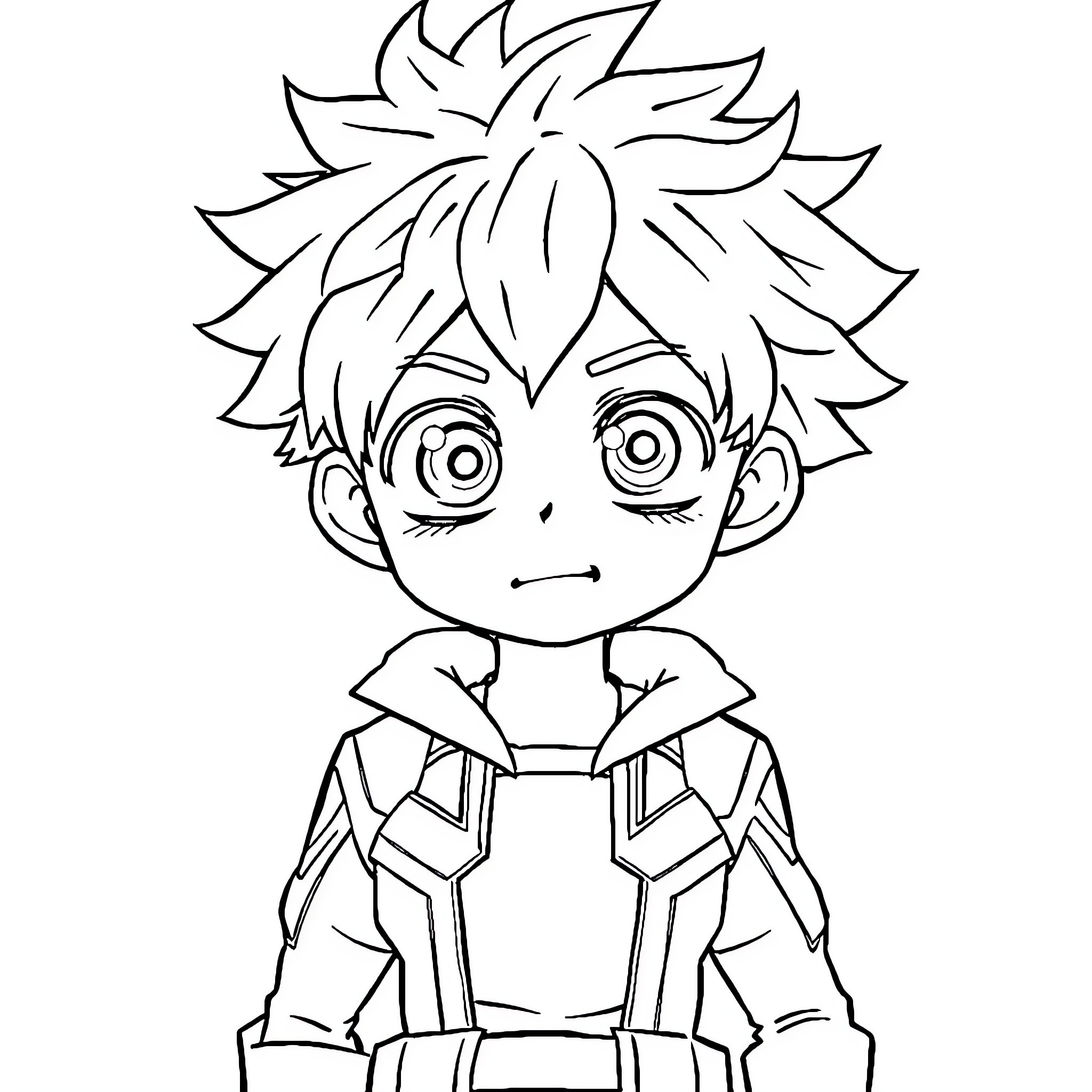 Midoriya's Determined Expression and Heroic Outfit Coloring Page (free black-and-white line drawing printable PDF for all, from beginners to advanced learners, including children, teens, adults, and seniors)