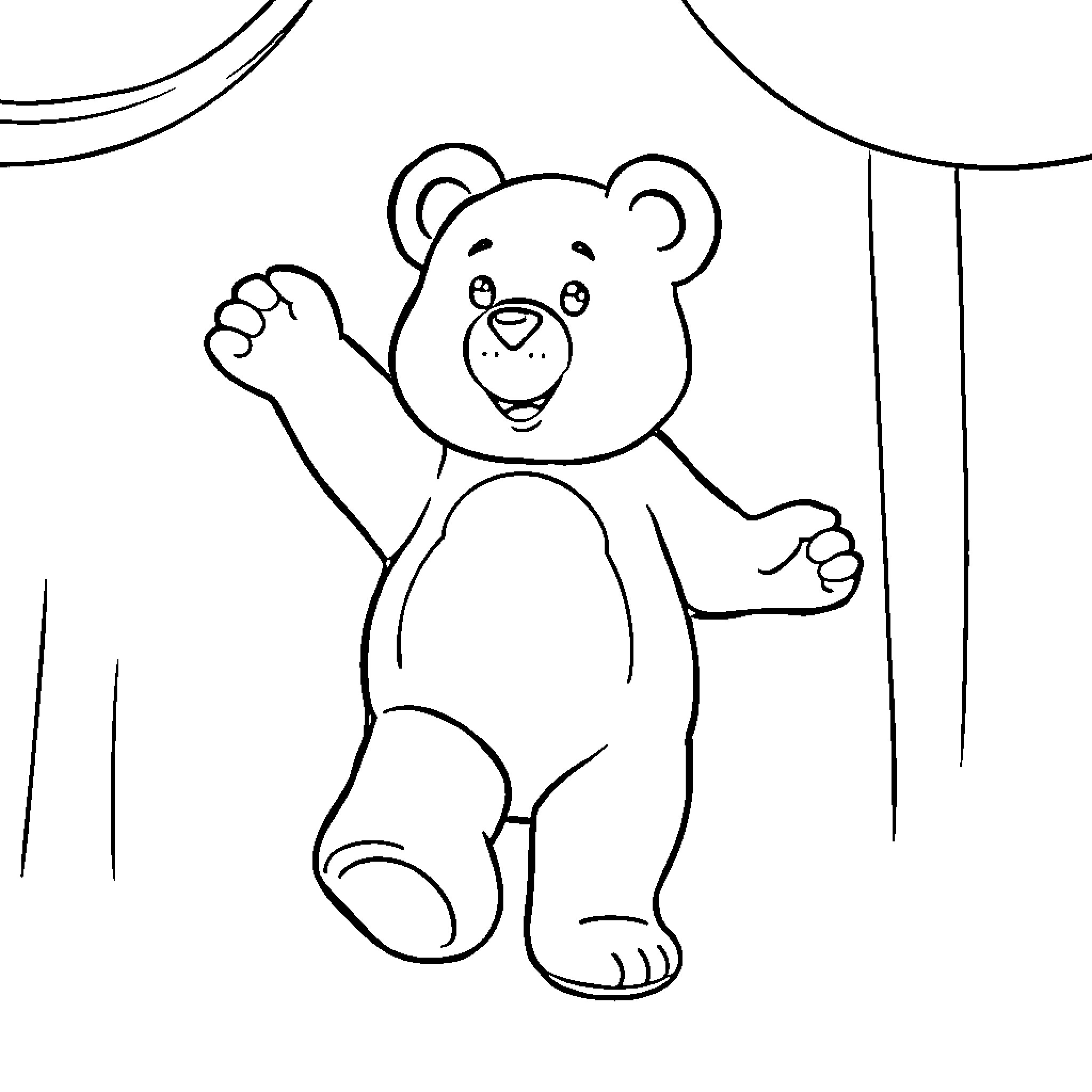Gummy Bear waving enthusiastically on stage Coloring Page (free black-and-white line drawing printable PDF for all, from beginners to advanced learners, including children, teens, adults, and seniors)