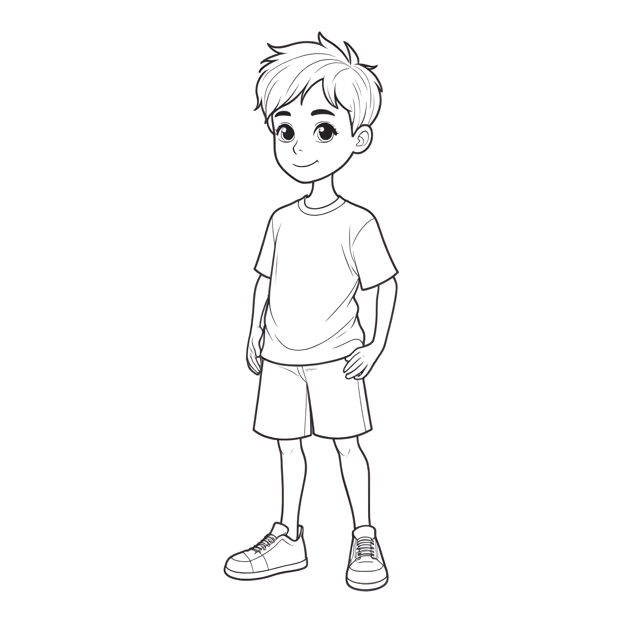 Young Male in Casual Outfit Coloring Page (free black-and-white line drawing printable PDF for all, from beginners to advanced learners, including children, teens, adults, and seniors)