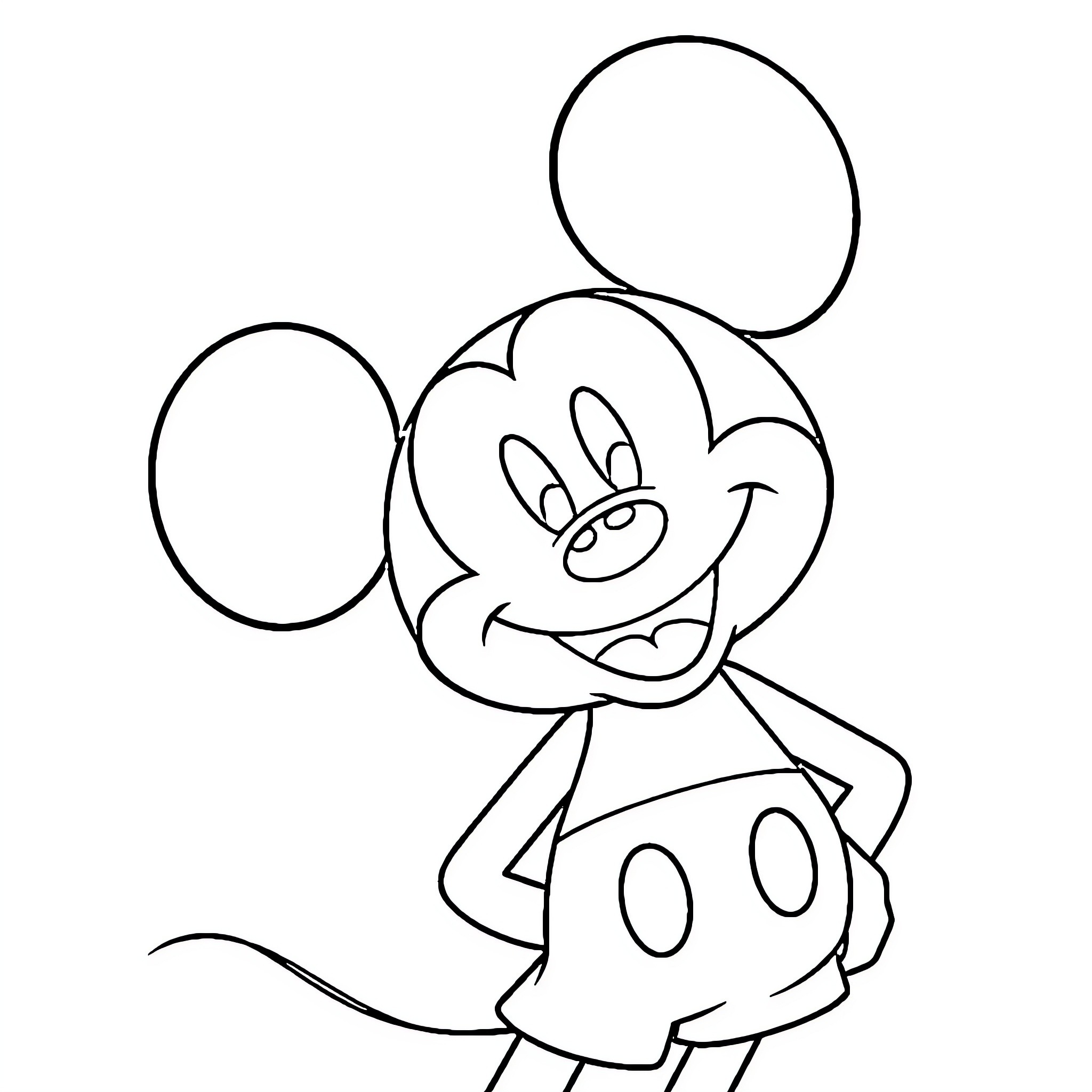 Mickey Mouse waving and smiling happily Coloring Page (free black-and-white line drawing printable PDF for all, from beginners to advanced learners, including children, teens, adults, and seniors)