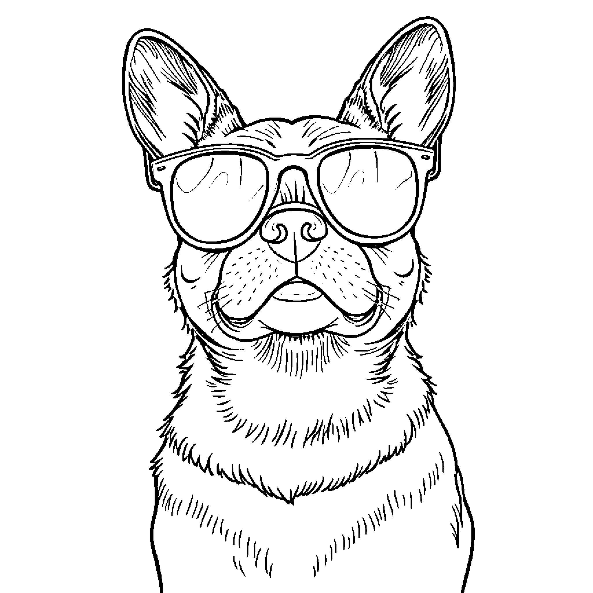 Dachshund wearing stylish sunglasses Coloring Page (free black-and-white line drawing printable PDF for all, from beginners to advanced learners, including children, teens, adults, and seniors)