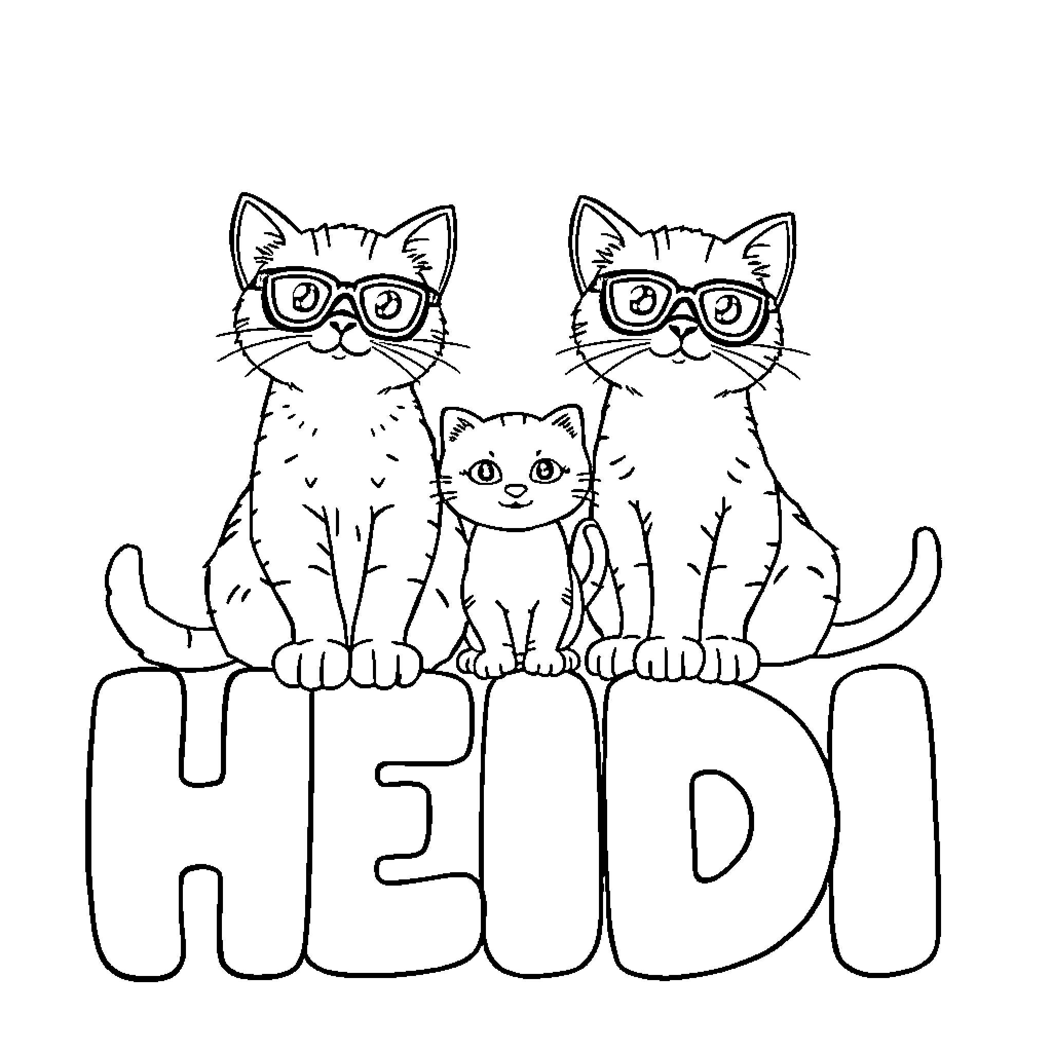 Kitty Family Hanging Out Together Coloring Page (free black-and-white line drawing printable PDF for all, from beginners to advanced learners, including children, teens, adults, and seniors)