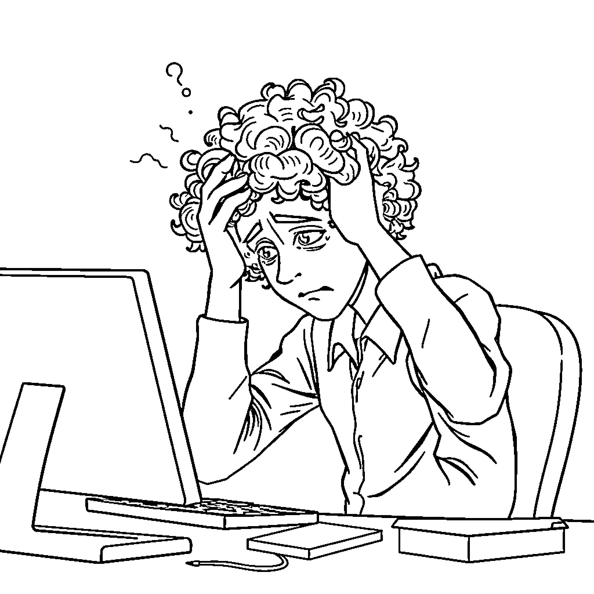 Bioinformatician hard at work on laptop Coloring Page (free black-and-white line drawing printable PDF for all, from beginners to advanced learners, including children, teens, adults, and seniors)