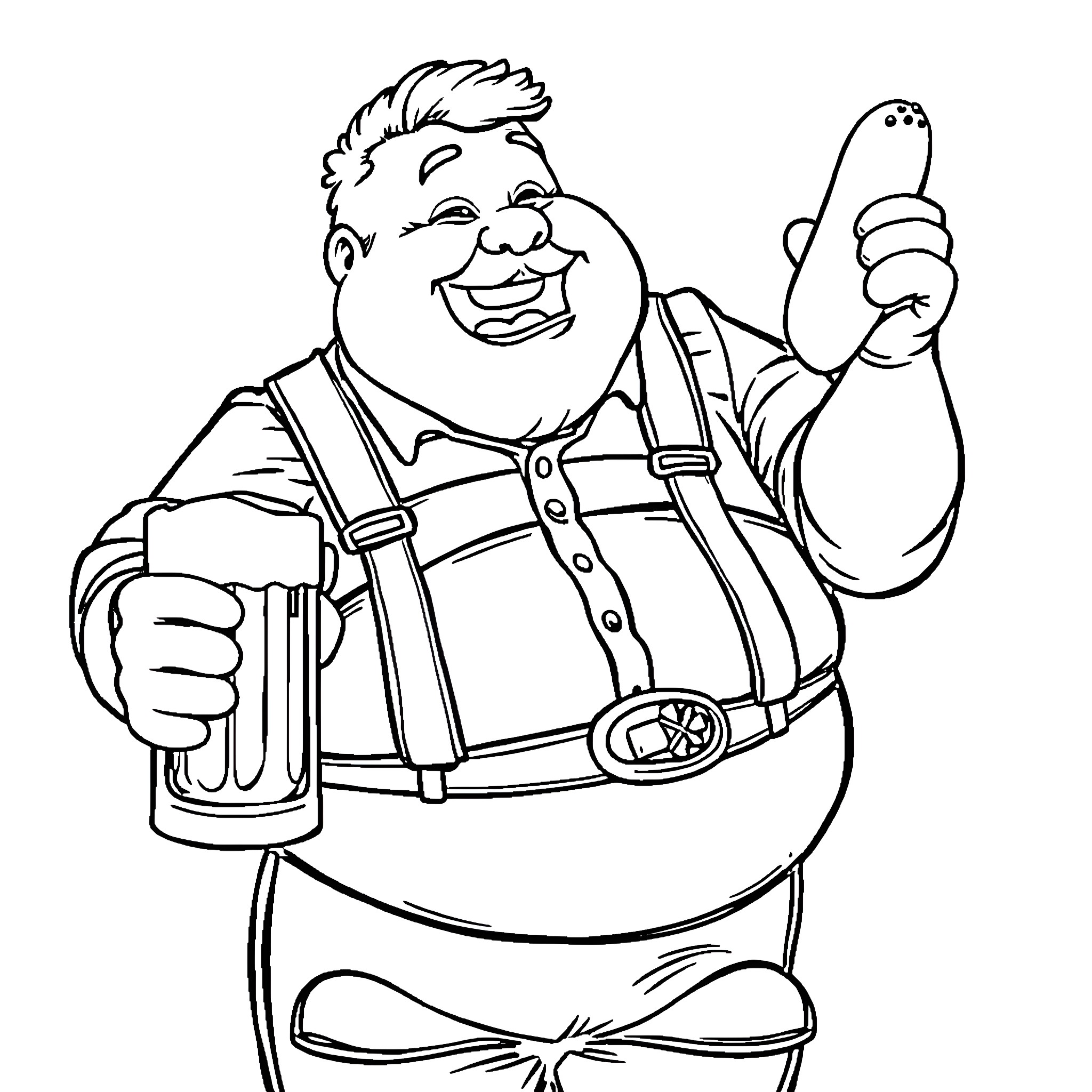 Man happily holding a beer mug Coloring Page (free black-and-white line drawing printable PDF for all, from beginners to advanced learners, including children, teens, adults, and seniors)