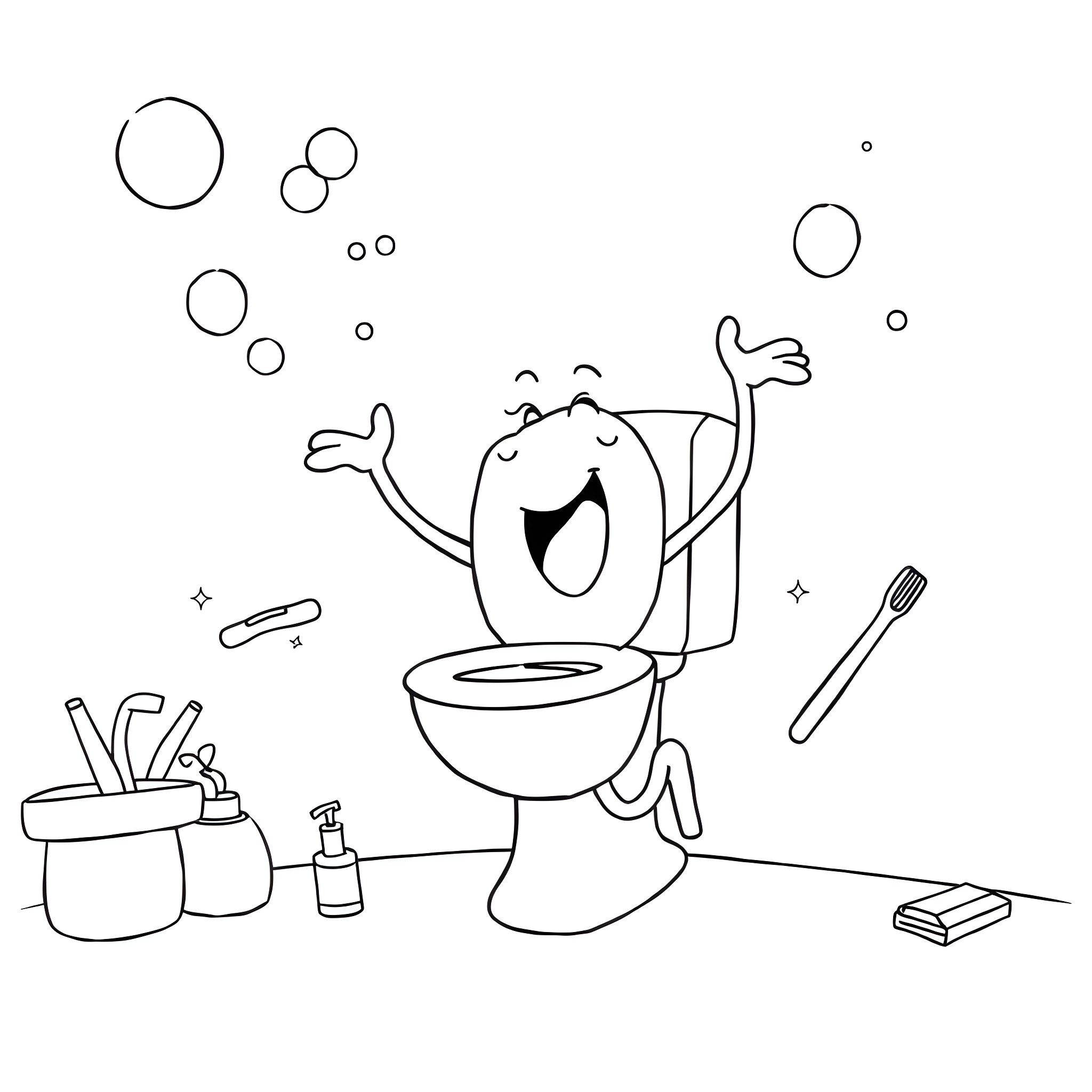 Skibidi Toilet: Whimsical Bathroom Antics Coloring Page (free black-and-white line drawing printable PDF for all, from beginners to advanced learners, including children, teens, adults, and seniors)