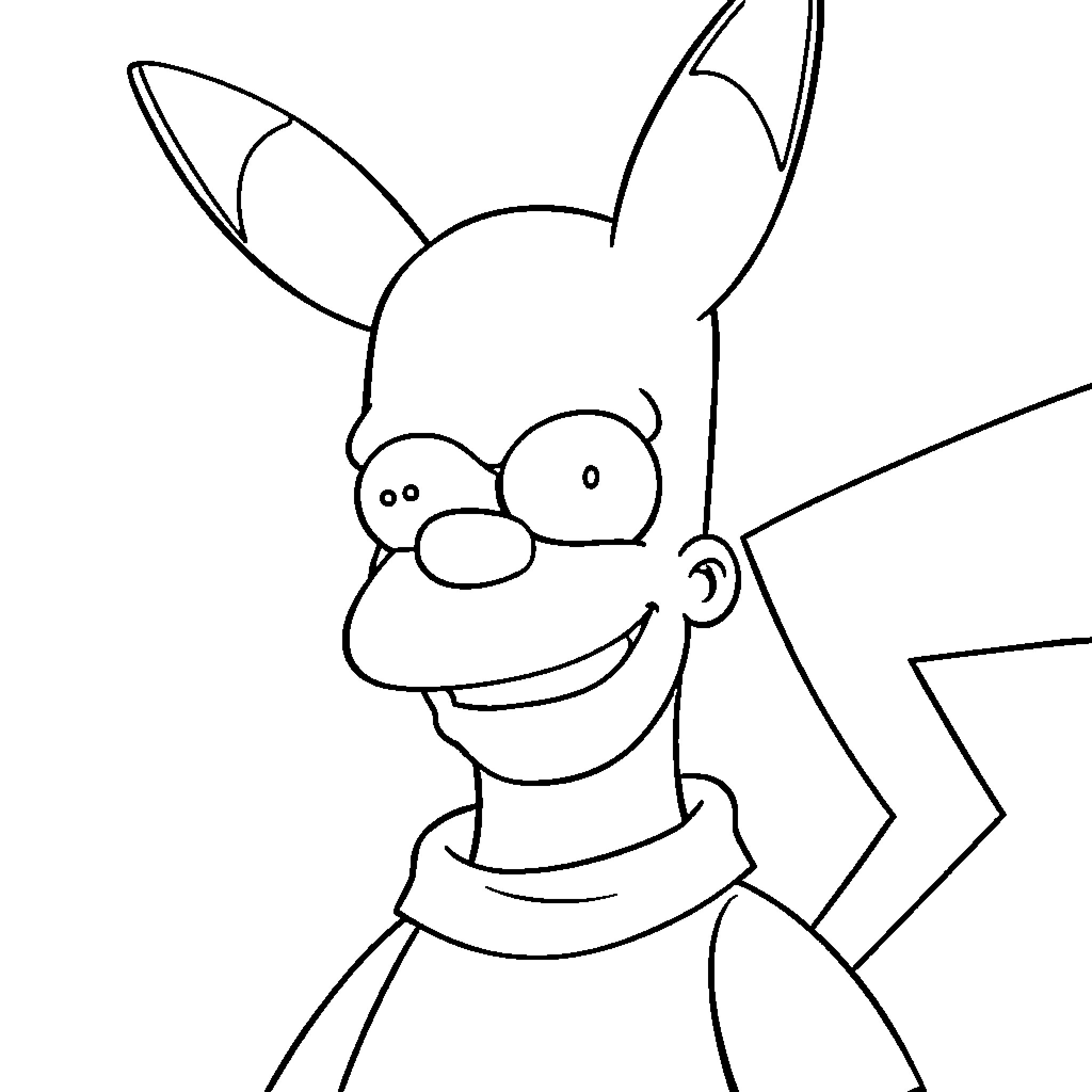 Homer Simpson as a silly cartoon character Coloring Page (free black-and-white line drawing printable PDF for all, from beginners to advanced learners, including children, teens, adults, and seniors)