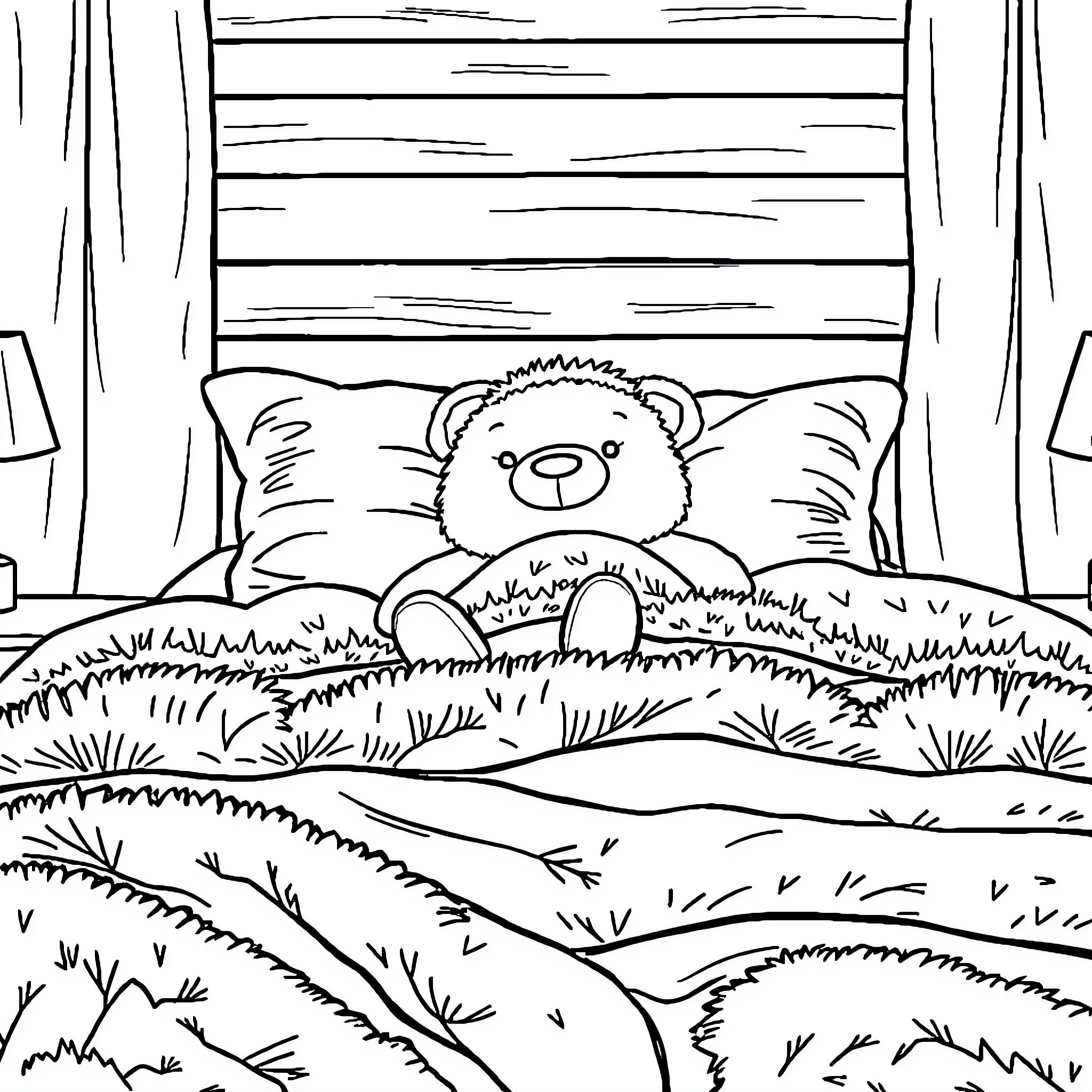 Blahaj relaxing in the cozy meadow Coloring Page (free black-and-white line drawing printable PDF for all, from beginners to advanced learners, including children, teens, adults, and seniors)