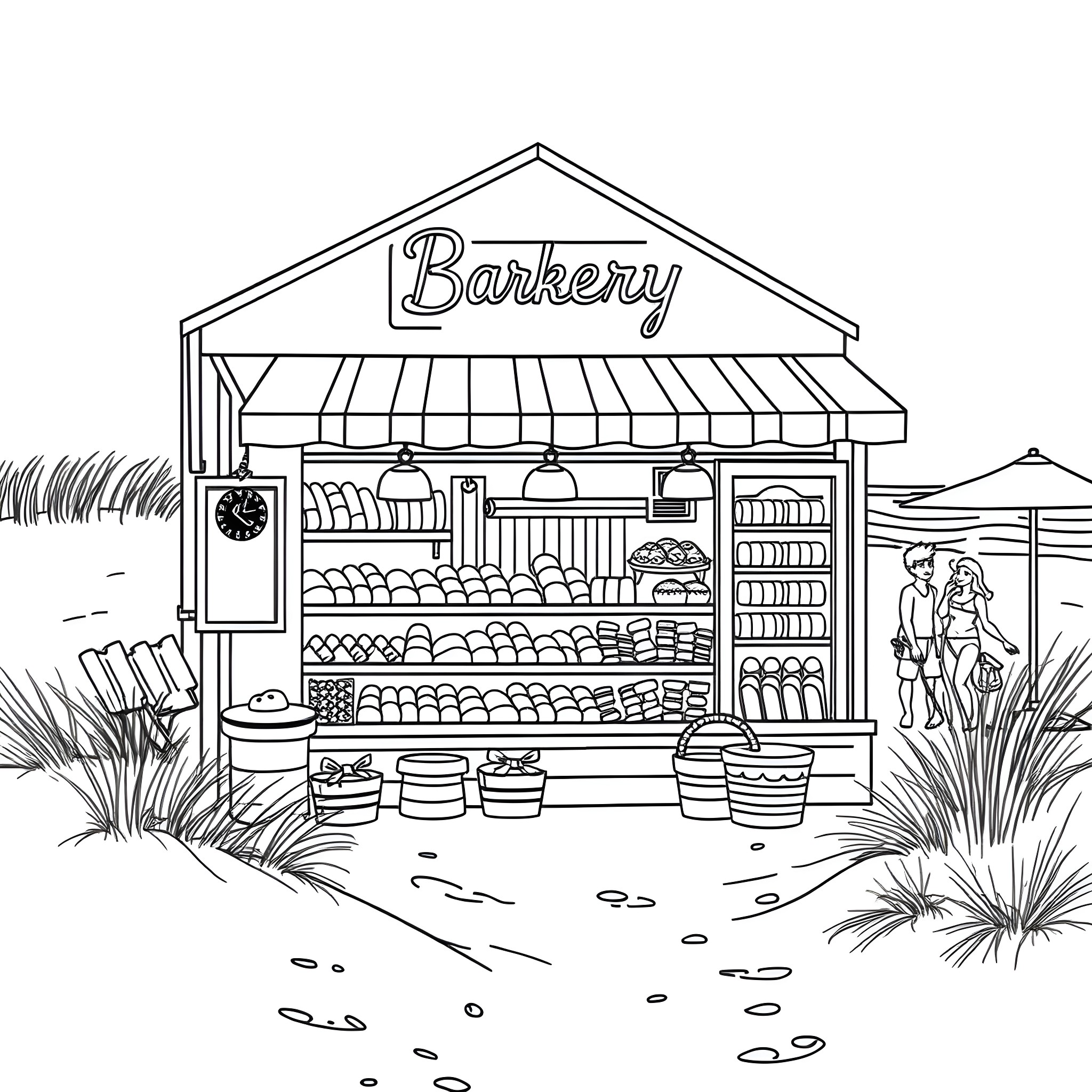 Bread Bakery with Variety of Baked Goods Coloring Page (free black-and-white line drawing printable PDF for all, from beginners to advanced learners, including children, teens, adults, and seniors)