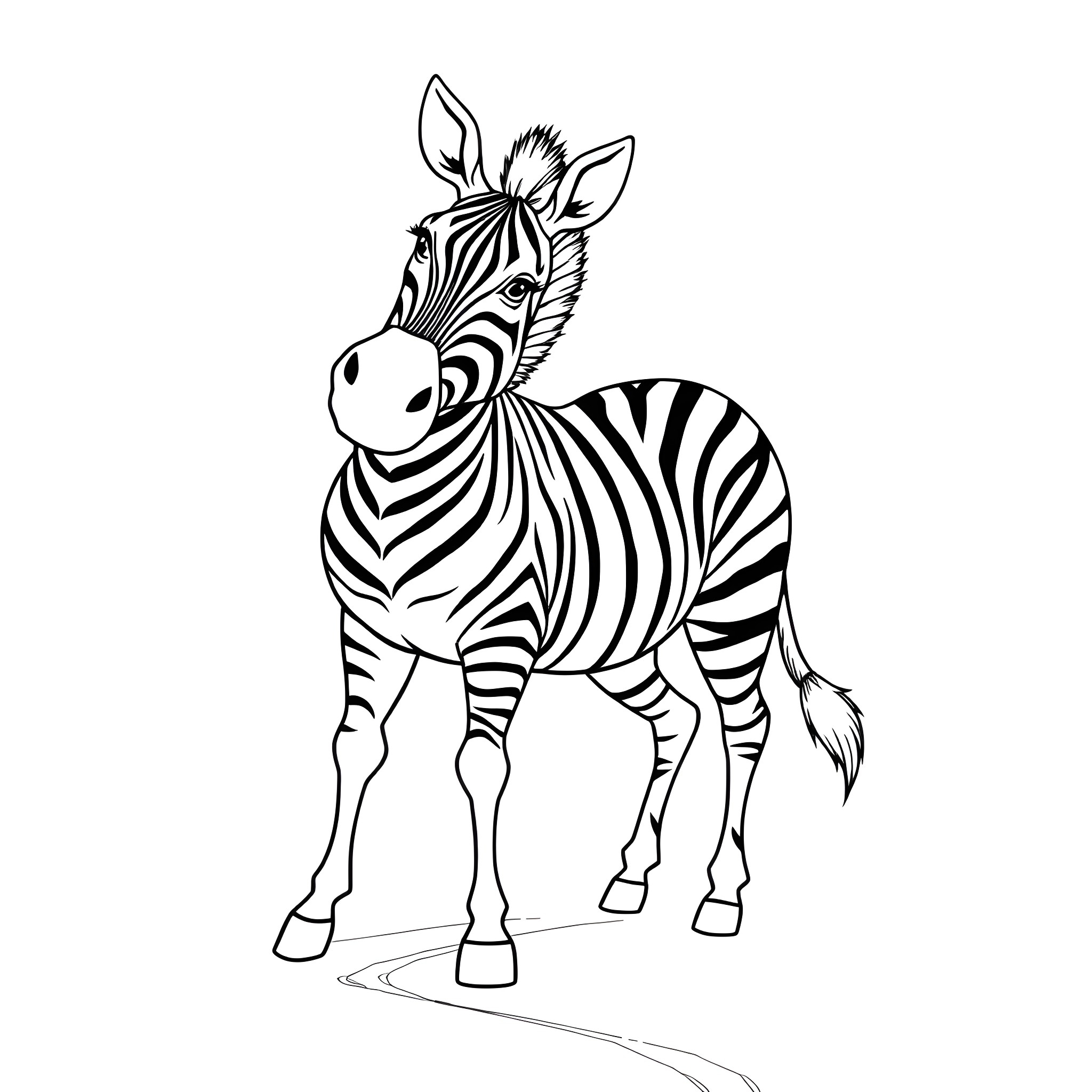 Zebra standing with its unique stripe pattern Coloring Page (free black-and-white line drawing printable PDF for all, from beginners to advanced learners, including children, teens, adults, and seniors)