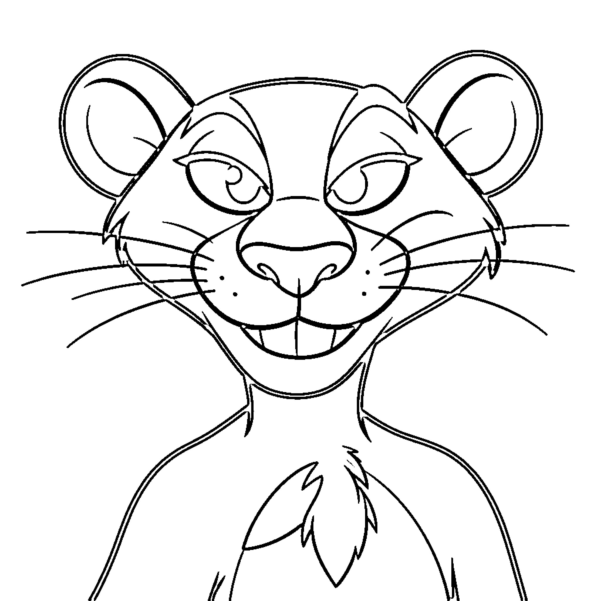 Pink Panther's Mischievous Grin Coloring Page (free black-and-white line drawing printable PDF for all, from beginners to advanced learners, including children, teens, adults, and seniors)