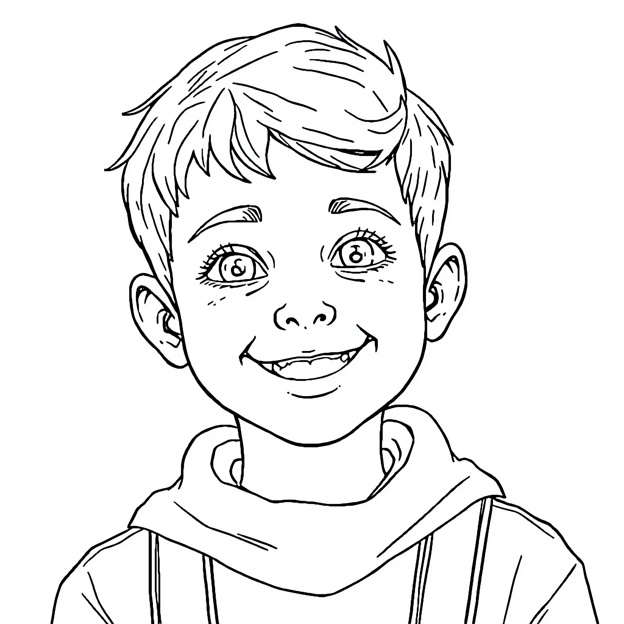 Boy with a cheerful expression and casual outfit Coloring Page (free black-and-white line drawing printable PDF for all, from beginners to advanced learners, including children, teens, adults, and seniors)