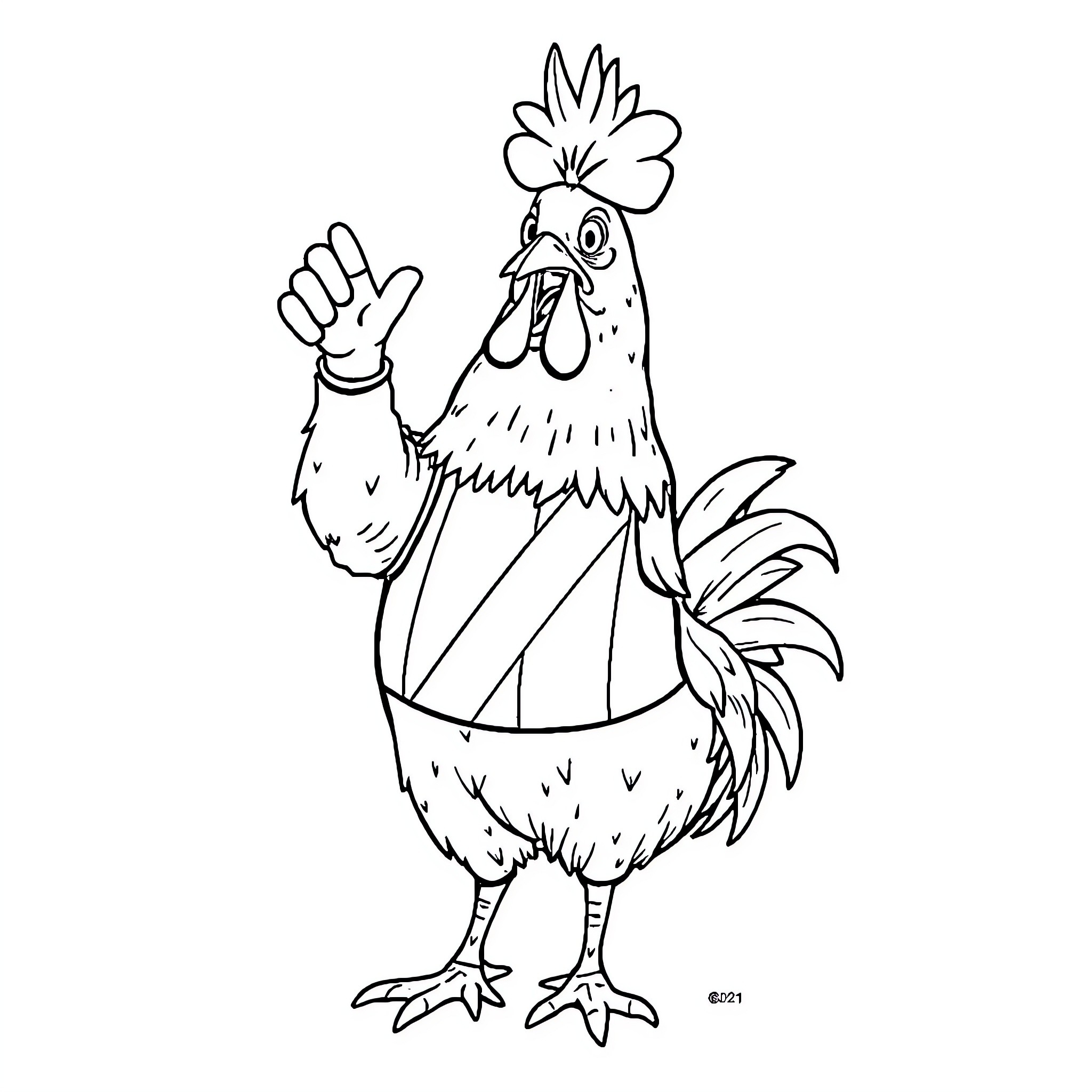 Gallina waving playfully in a simple outline Coloring Page (free black-and-white line drawing printable PDF for all, from beginners to advanced learners, including children, teens, adults, and seniors)