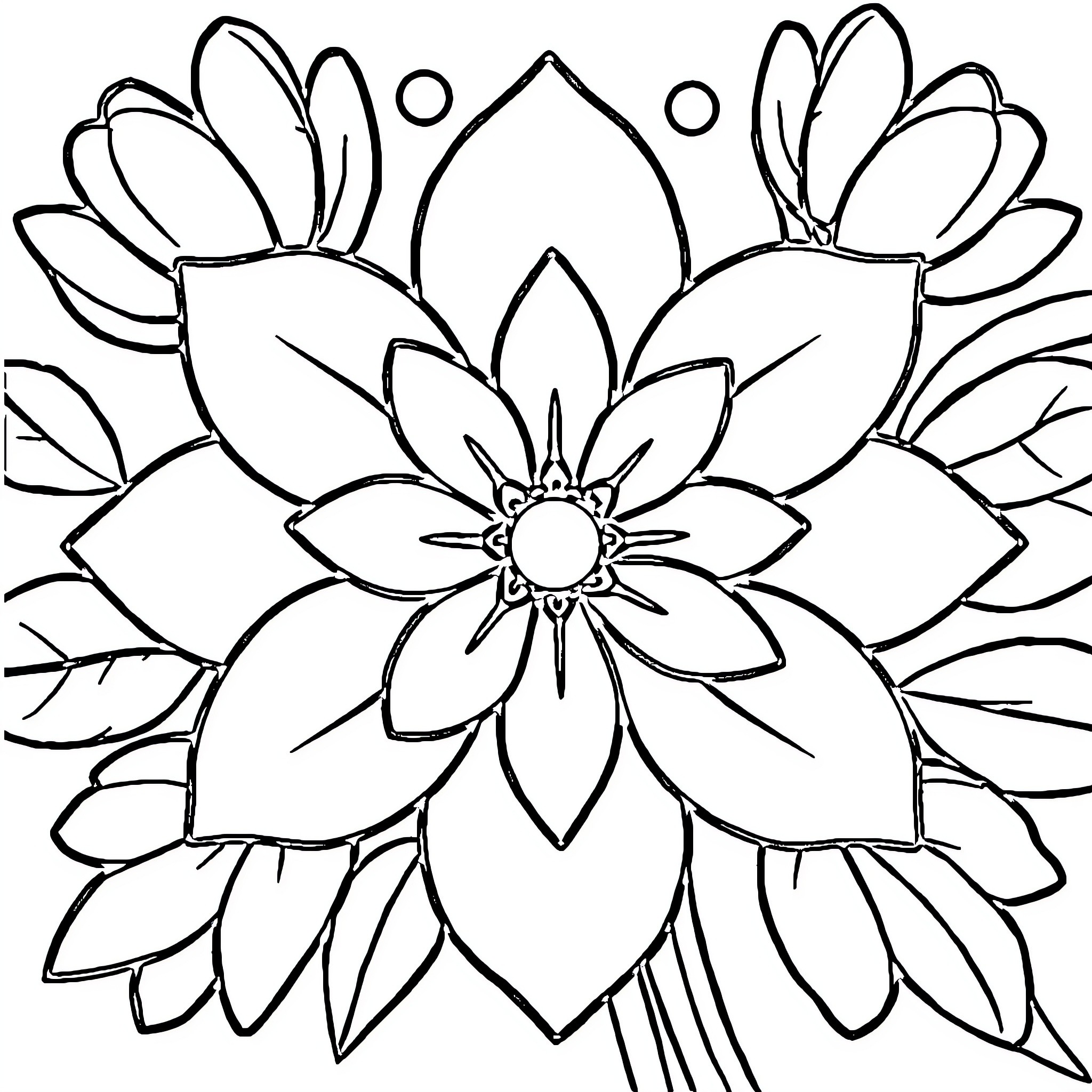 Flower petals and blossoms in artistic arrangement Coloring Page (free black-and-white line drawing printable PDF for all, from beginners to advanced learners, including children, teens, adults, and seniors)