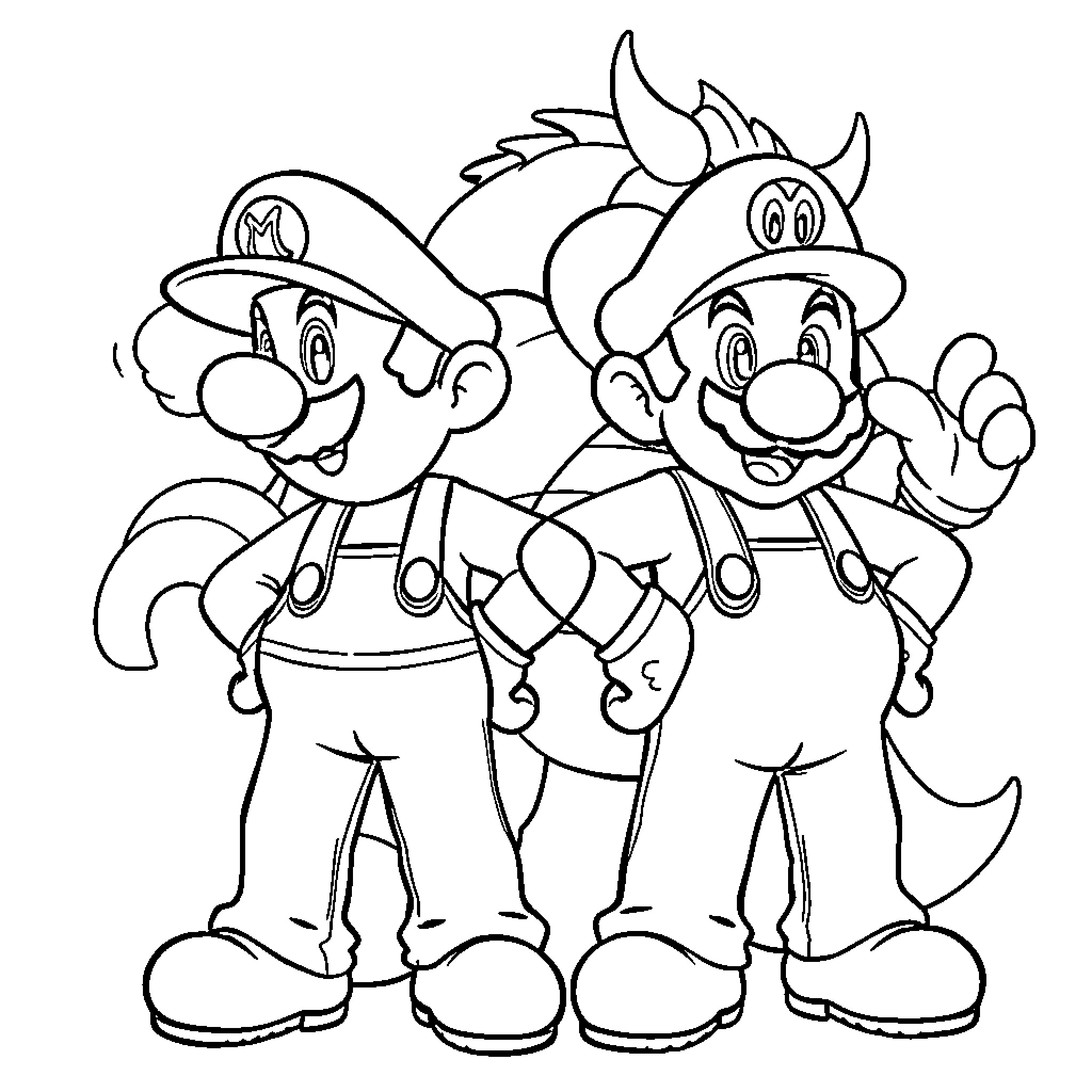 Mario and Luigi in Animated Adventure Coloring Page (free black-and-white line drawing printable PDF for all, from beginners to advanced learners, including children, teens, adults, and seniors)