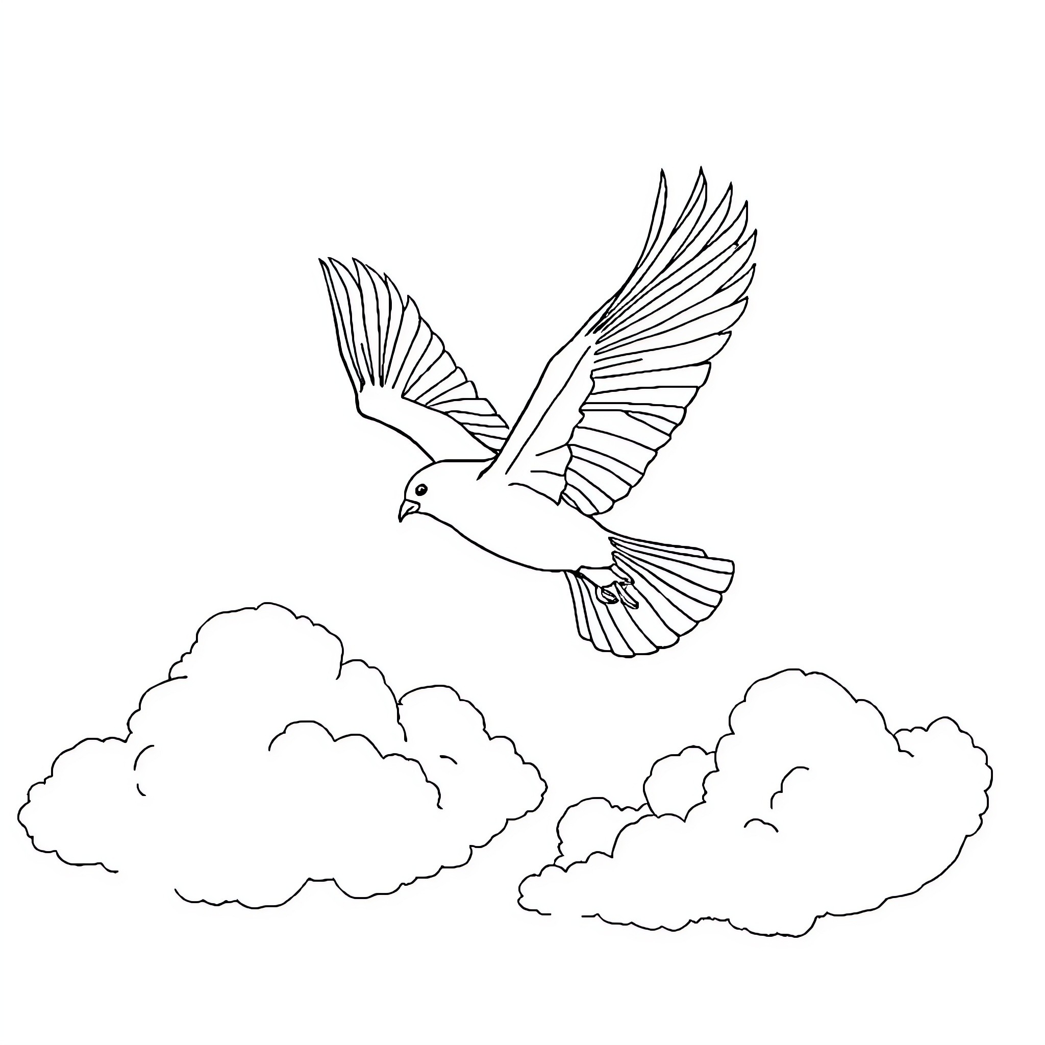 Bird soaring through the cloudy sky Coloring Page (free black-and-white line drawing printable PDF for all, from beginners to advanced learners, including children, teens, adults, and seniors)