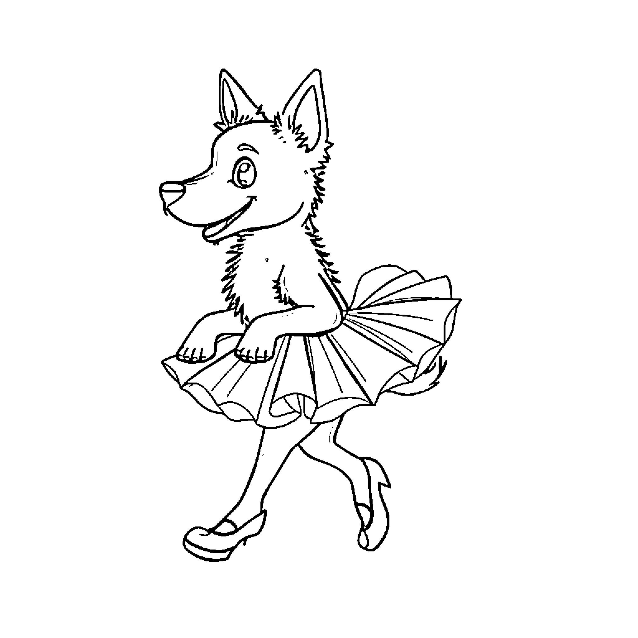 Heeler dog in ballet tutu dancing Coloring Page (free black-and-white line drawing printable PDF for all, from beginners to advanced learners, including children, teens, adults, and seniors)