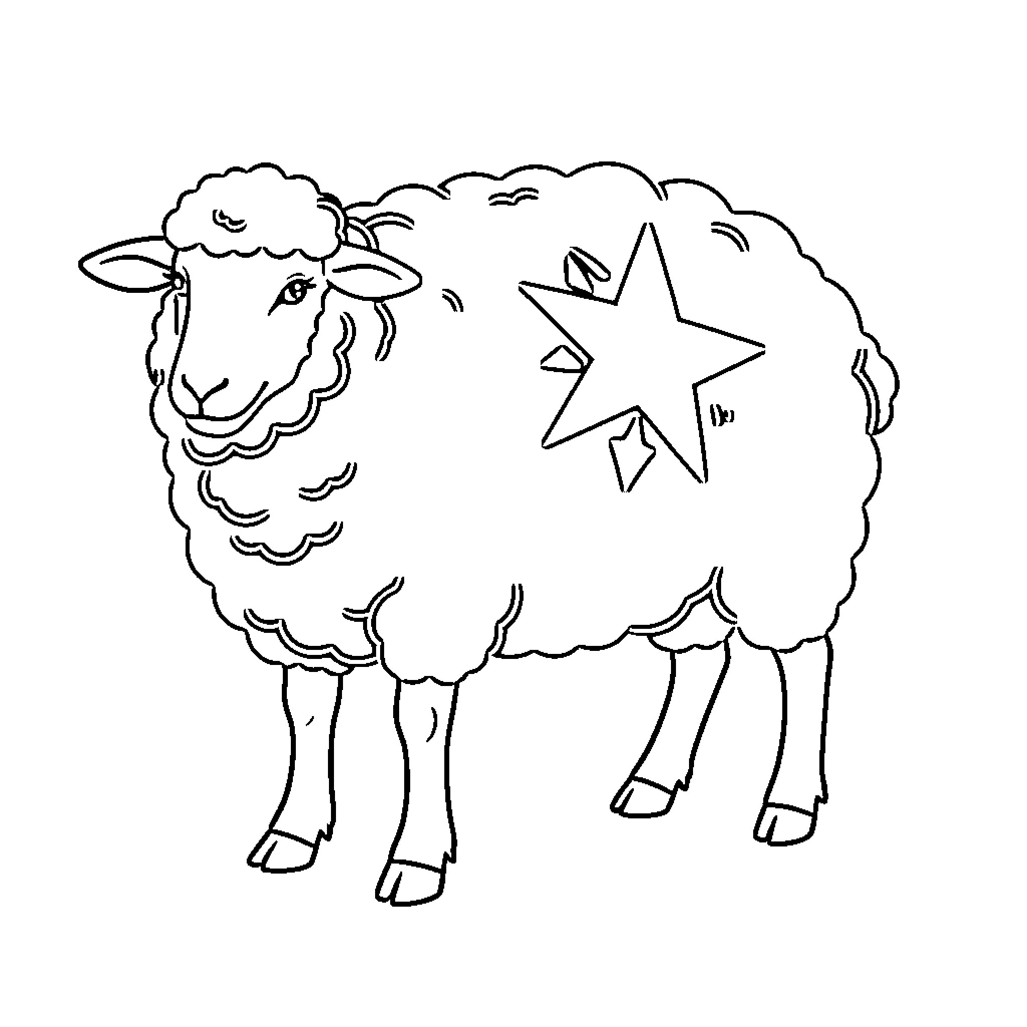 Devil Star pattern on a fluffy sheep Coloring Page (free black-and-white line drawing printable PDF for all, from beginners to advanced learners, including children, teens, adults, and seniors)